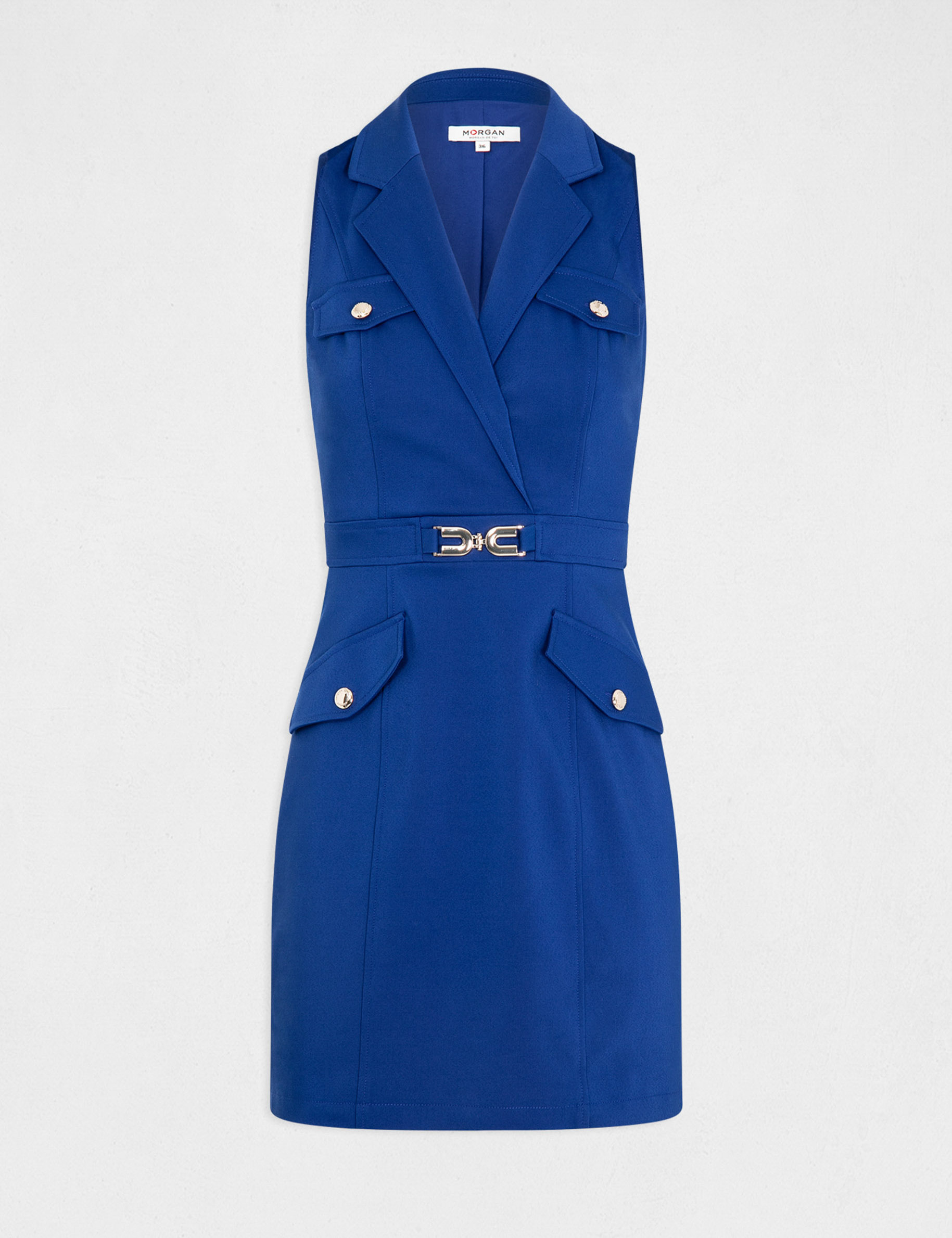 Robe droite avec ornement métallique bleu electrique femme Robe droite avec ornement métallique bleu electrique femme