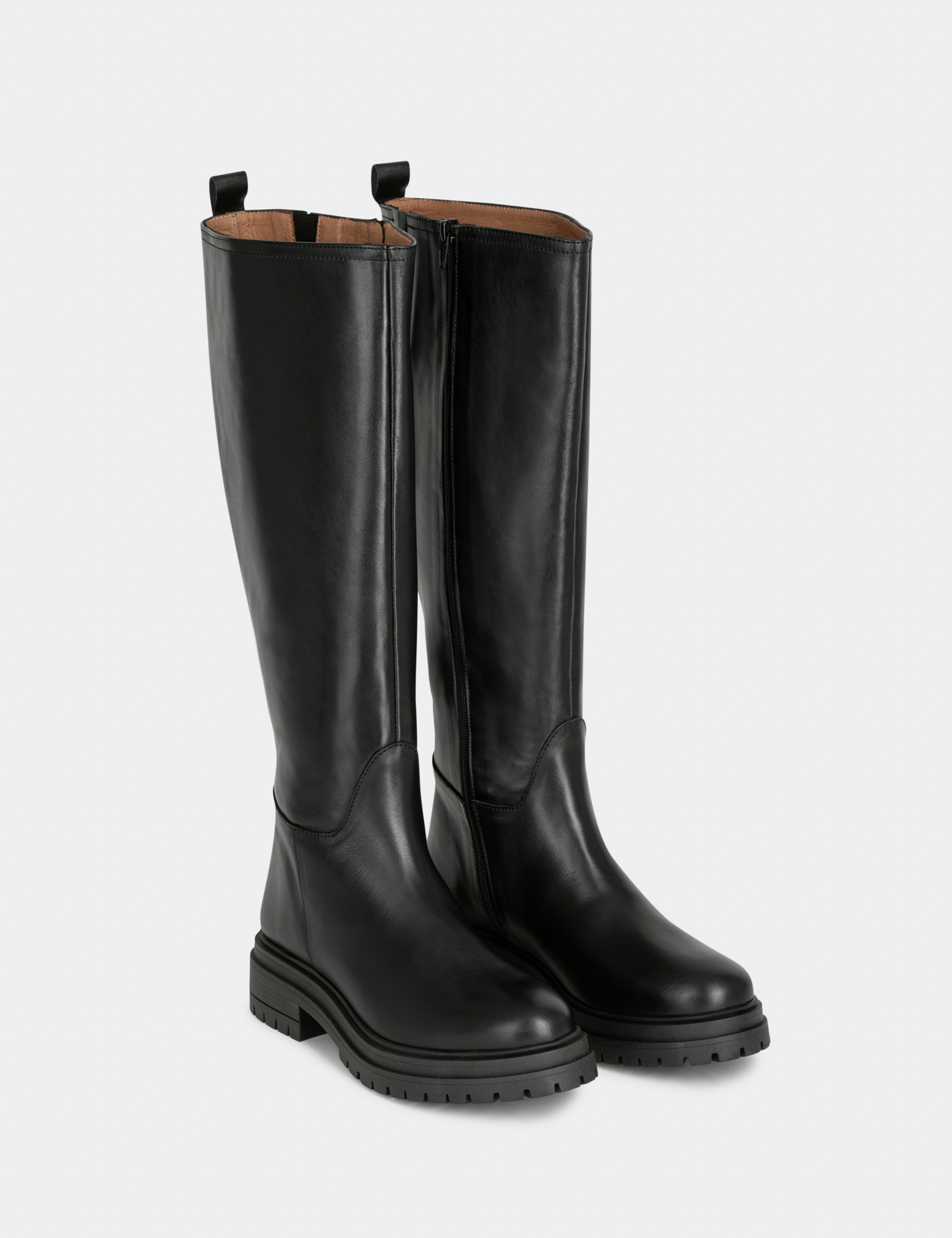 Bottes cavalières en cuir noir femme Bottes cavalières en cuir noir femme