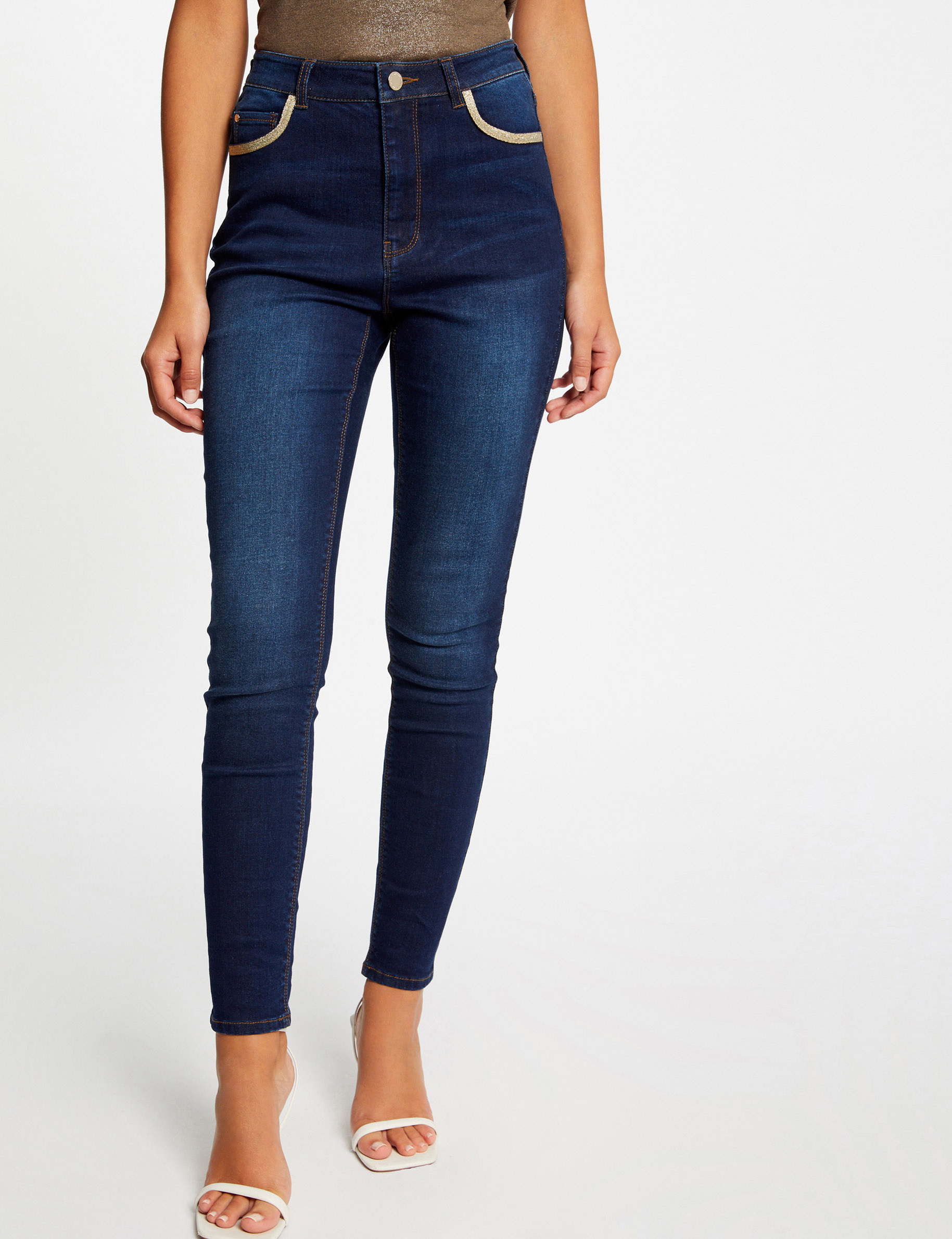 jeans skinny a bandes metallisees jean brut femme Jeans skinny à bandes métallisées jean brut femme