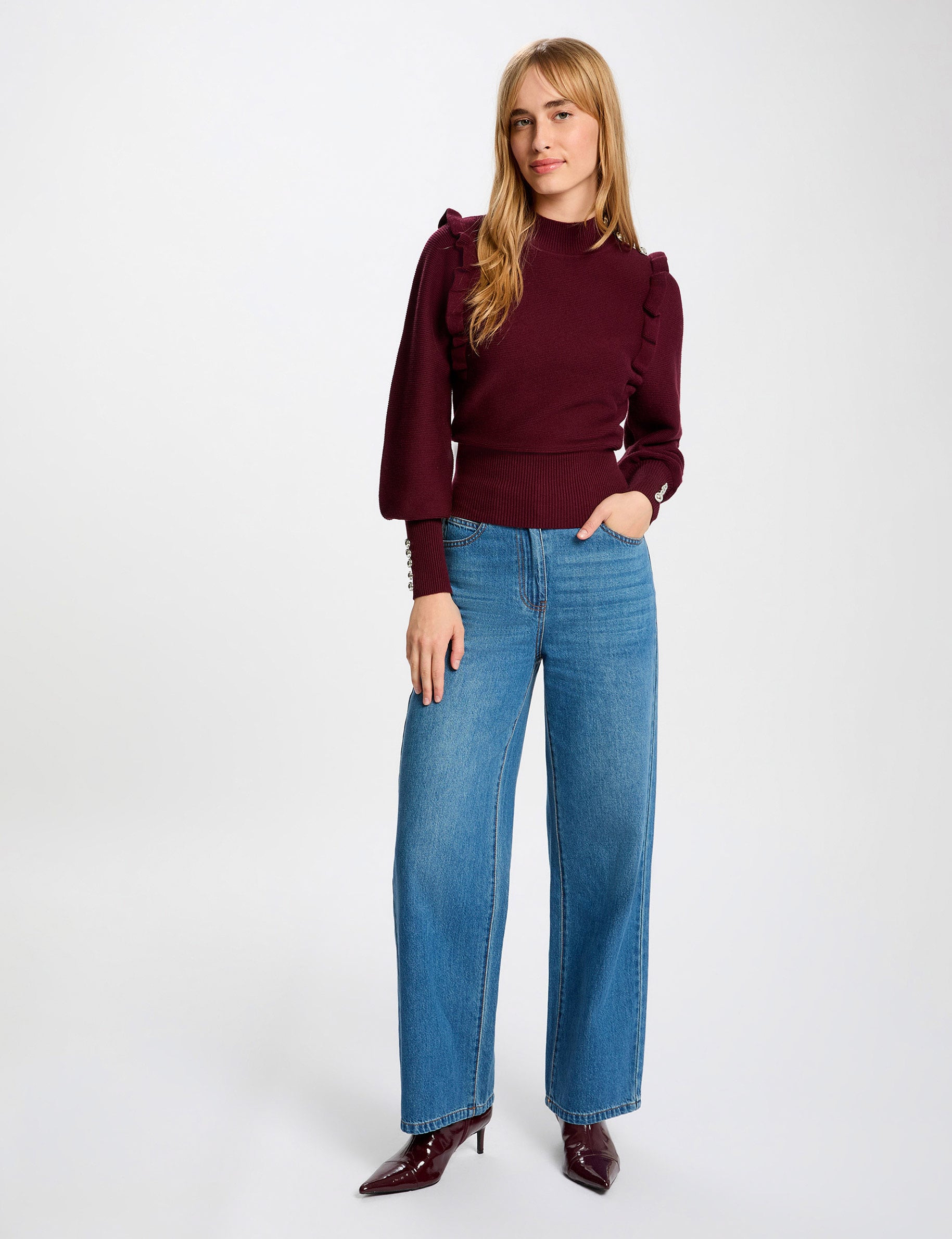 Chemise Coldwater Creek Femme – Taille M, Manches Longues, Col V, Couleur Rouge