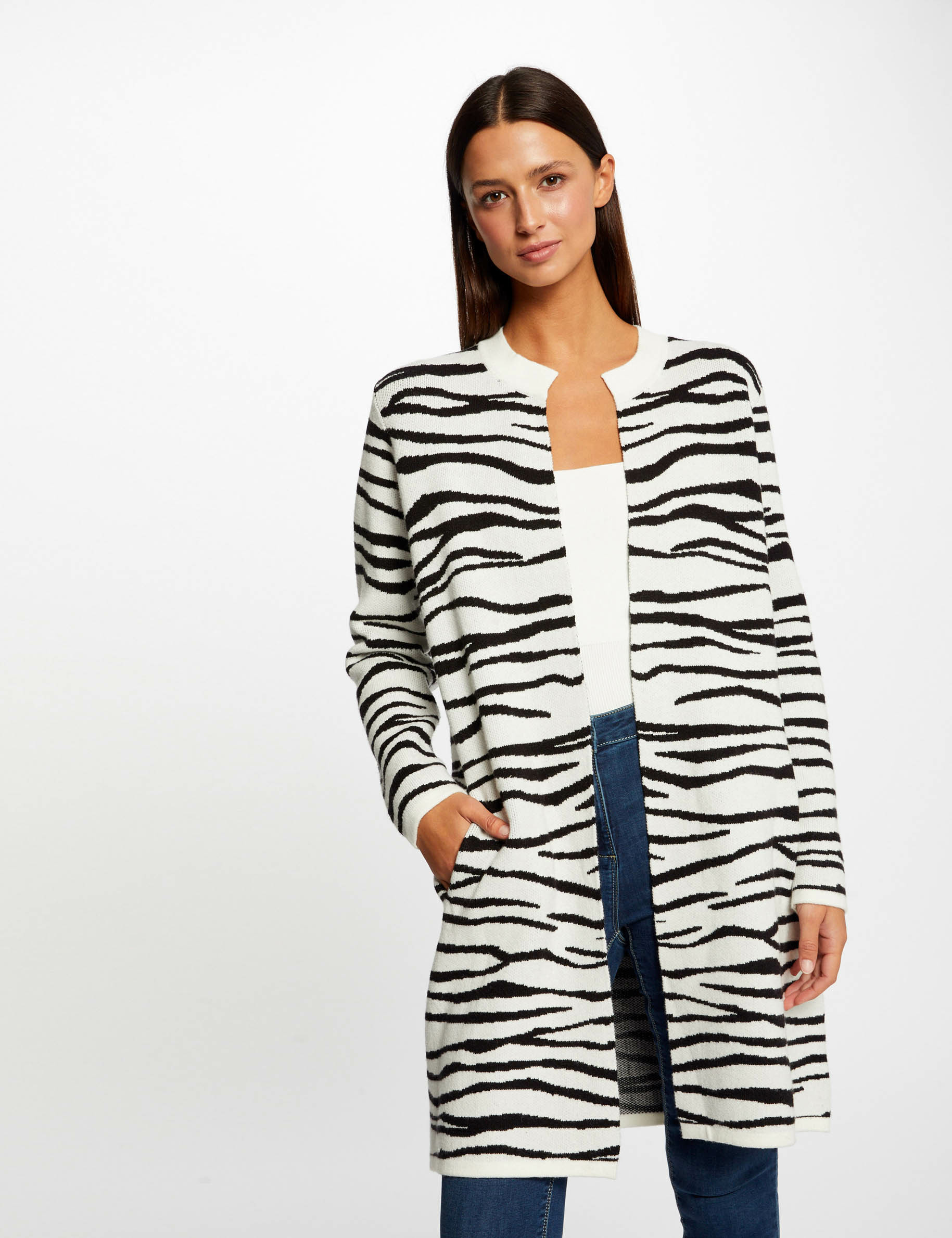 gilet long imprime zebre noir femme Gilet long imprimé zèbre noir femme