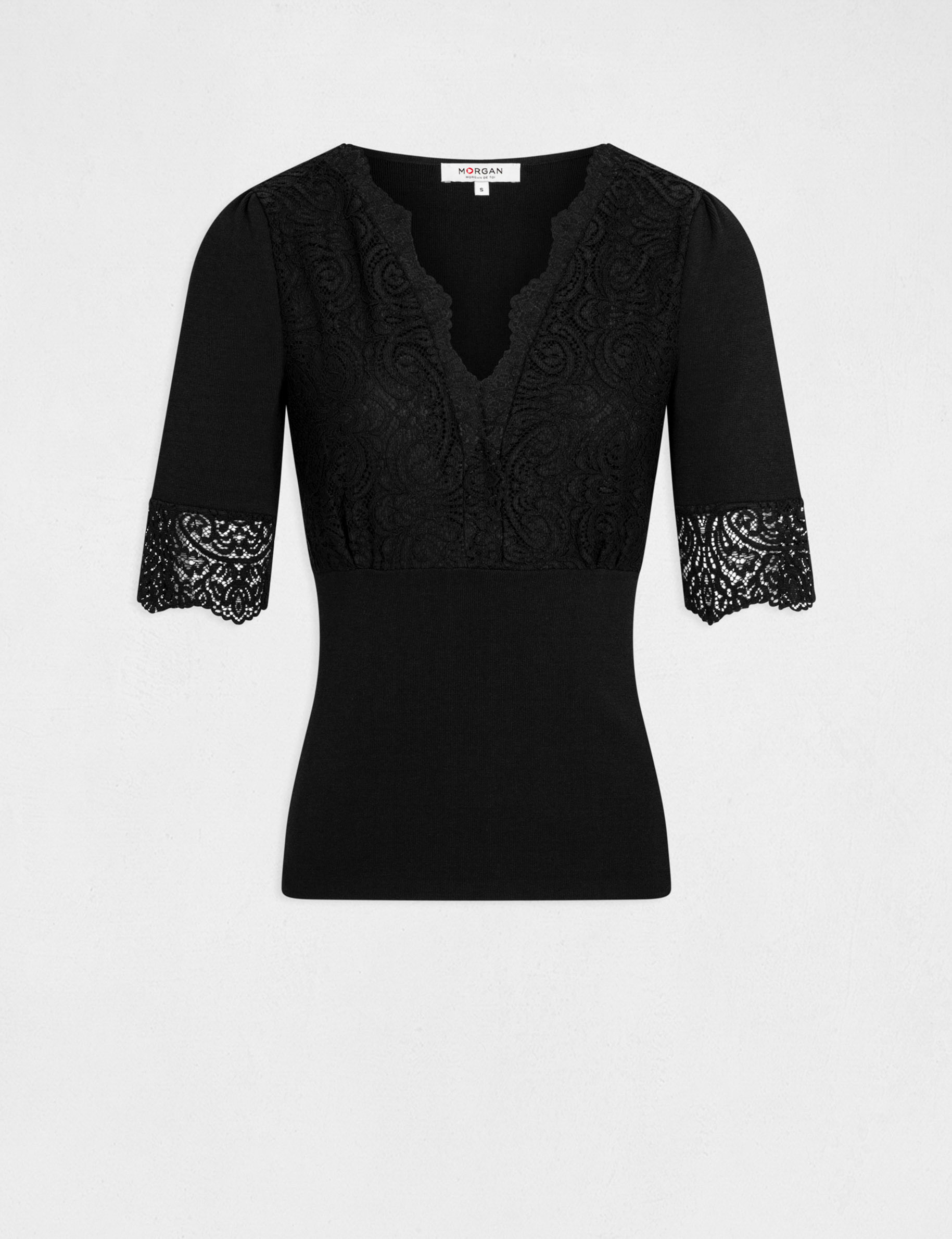pull manches courtes a dentelle noir femme Pull manches courtes à dentelle noir femme