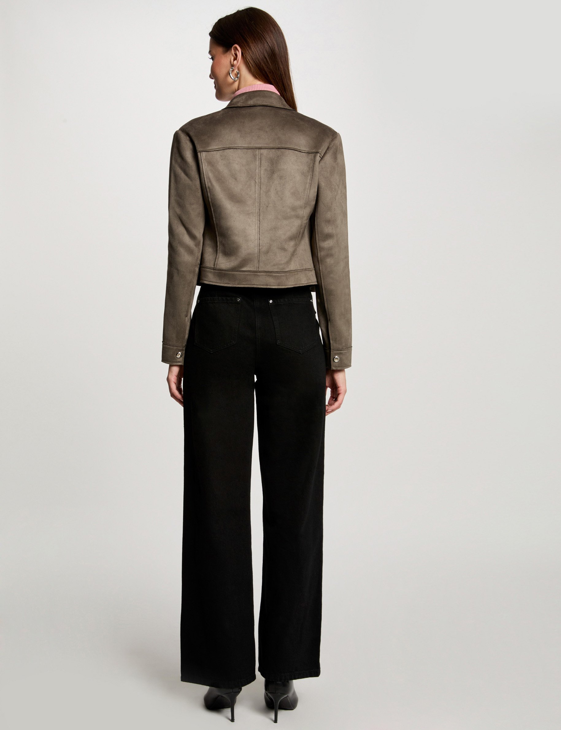 blouson suedine boutonne vert kaki femme Blouson suédine boutonné vert kaki femme