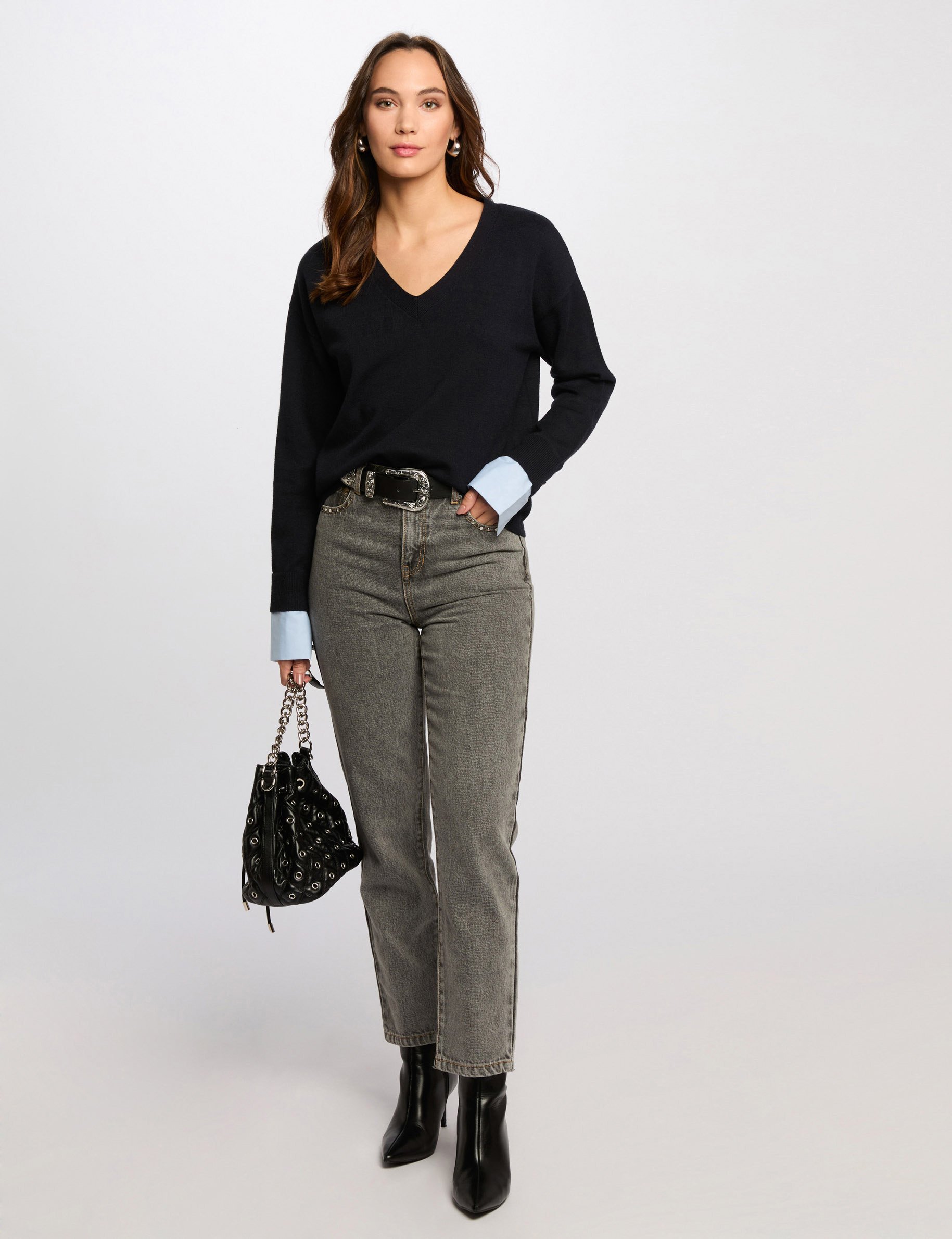 pull col en v bleu marine femme Pull col en V bleu marine femme