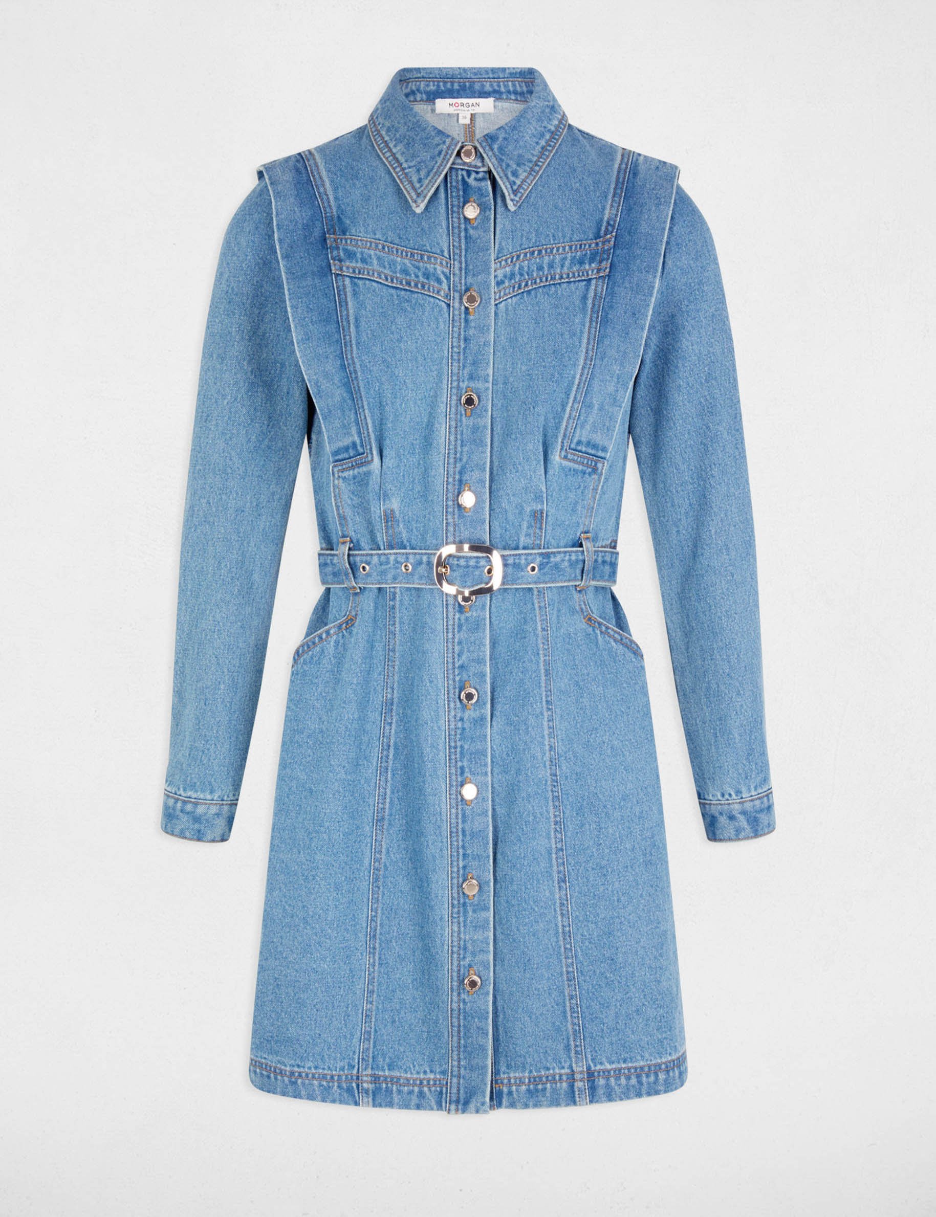 robe ajustee boutonnee en jean denim stone femme Robe ajustée boutonnée en jean denim stone femme