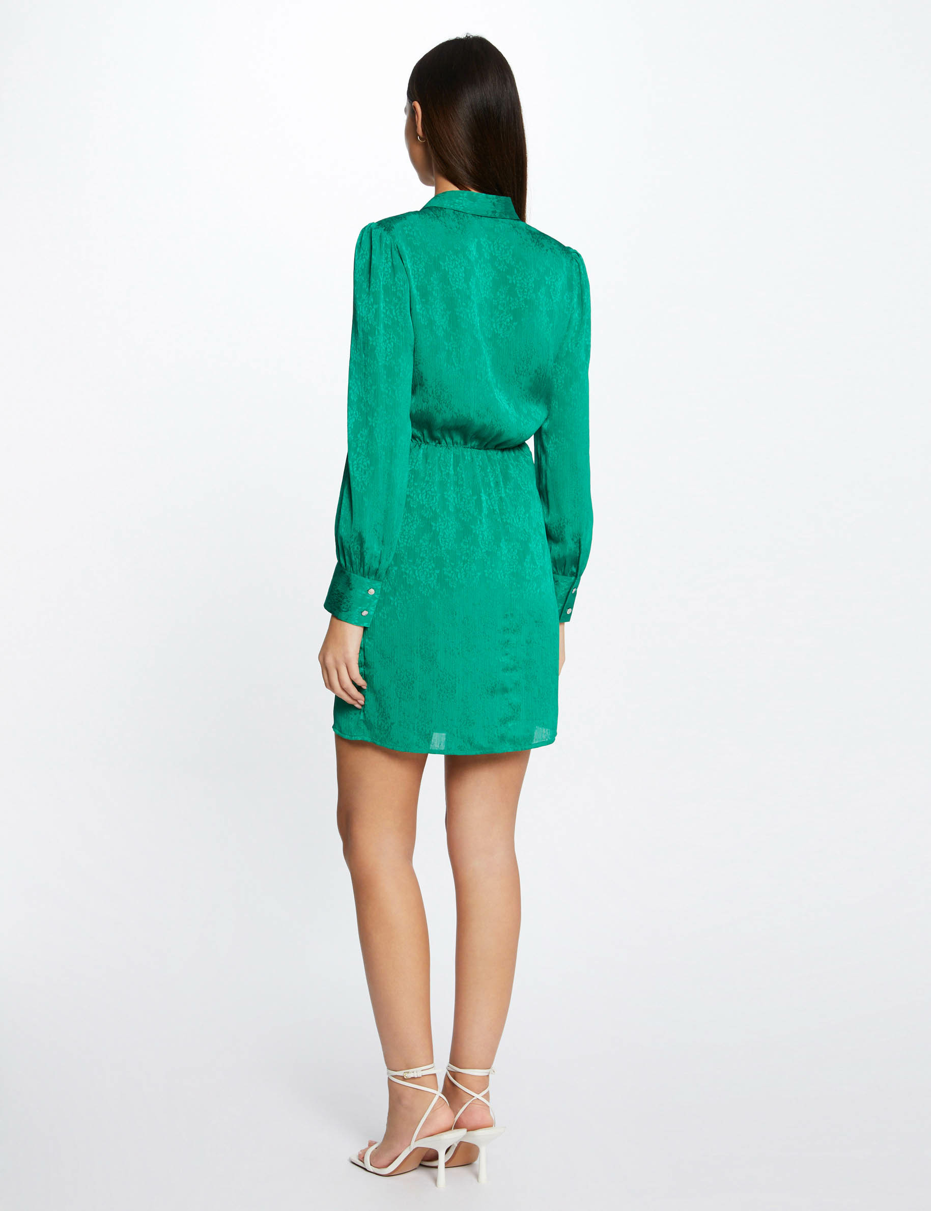 Robe droite drapée satinée imprimée vert femme Robe droite drapée satinée imprimée vert femme