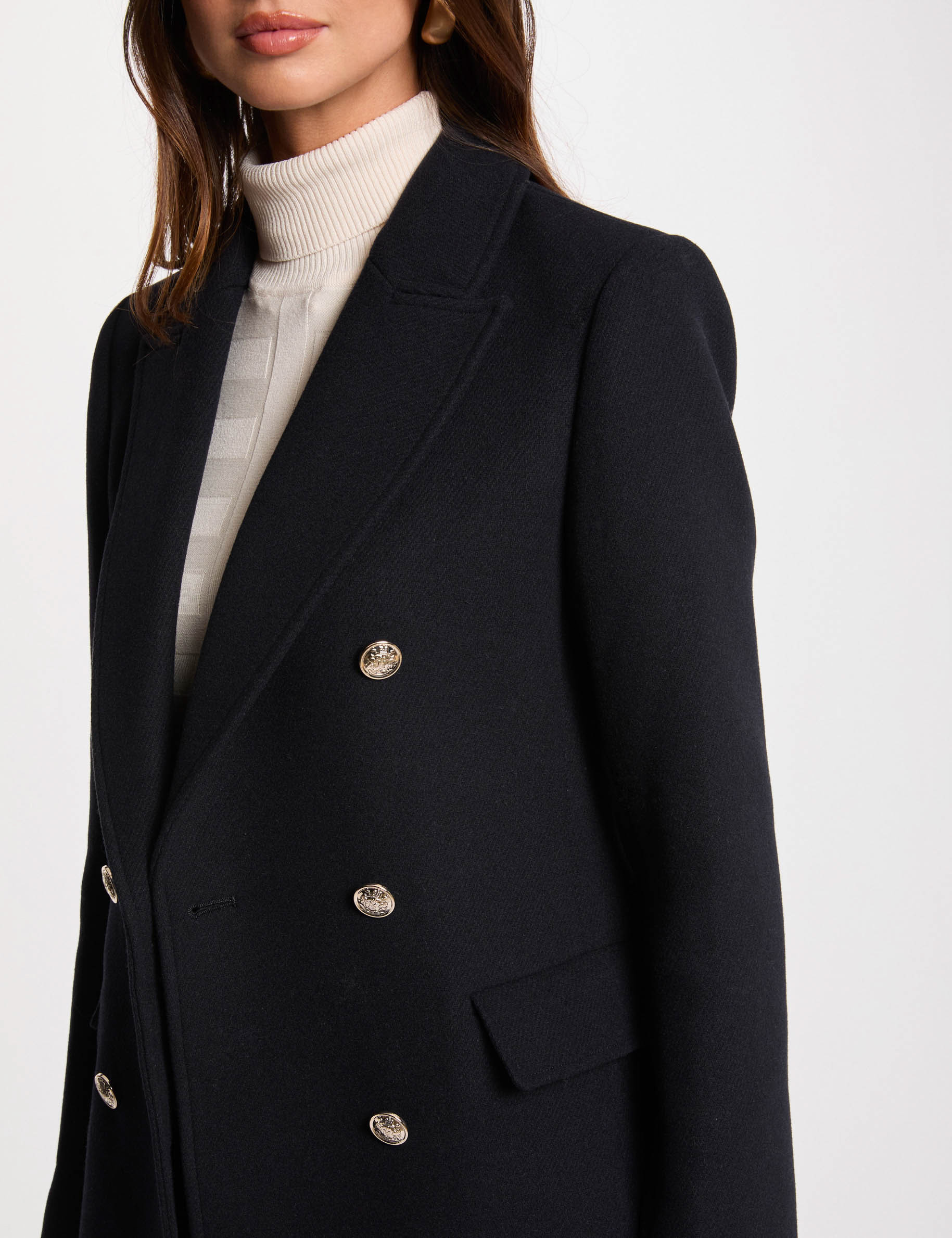 Manteau mi-long avec boutons bleu marine femme