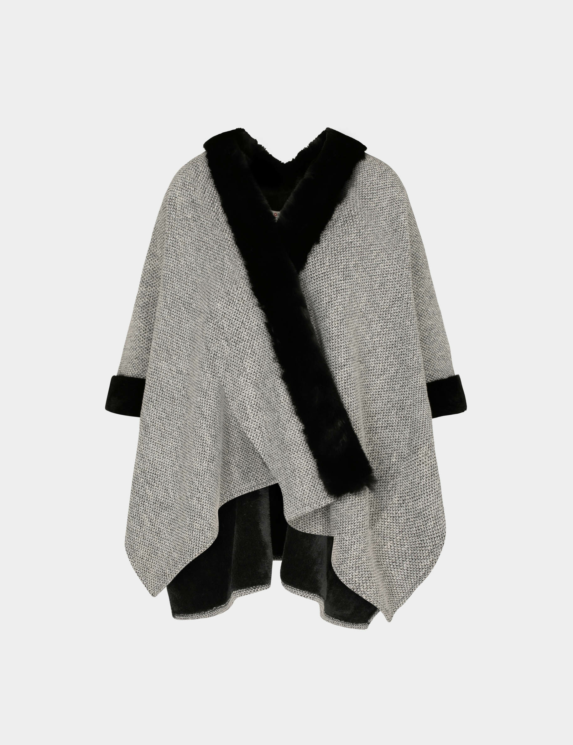 Image of Cape avec détails imitation fourrure ecru femme