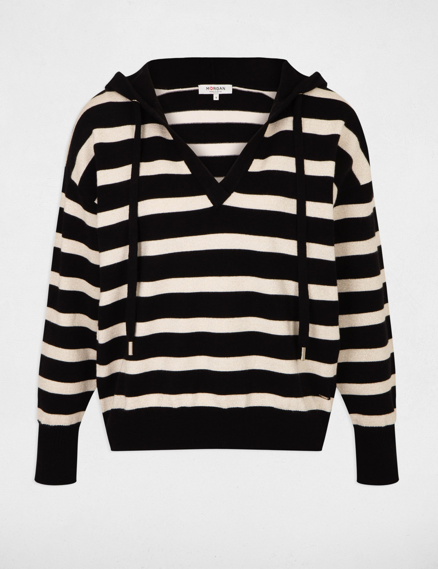 pull col en v a capuche noir femme Pull col en V à capuche noir femme