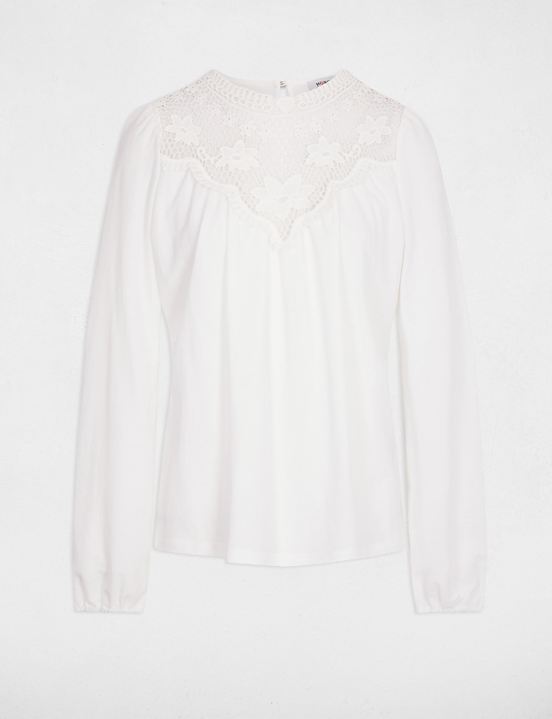 T-shirt dentelle manches longues blanc femme