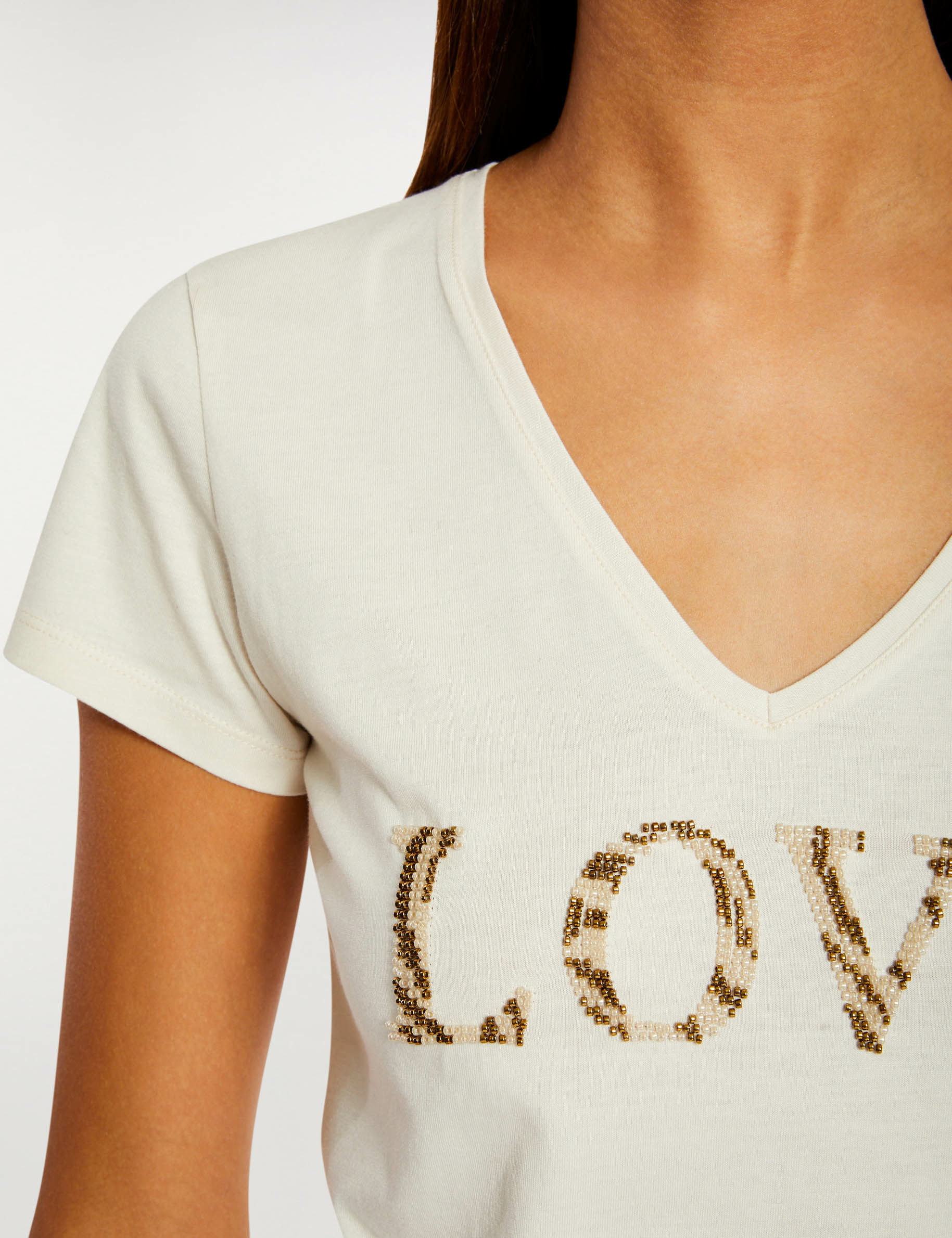 T-shirt à manches courtes ivoire femme