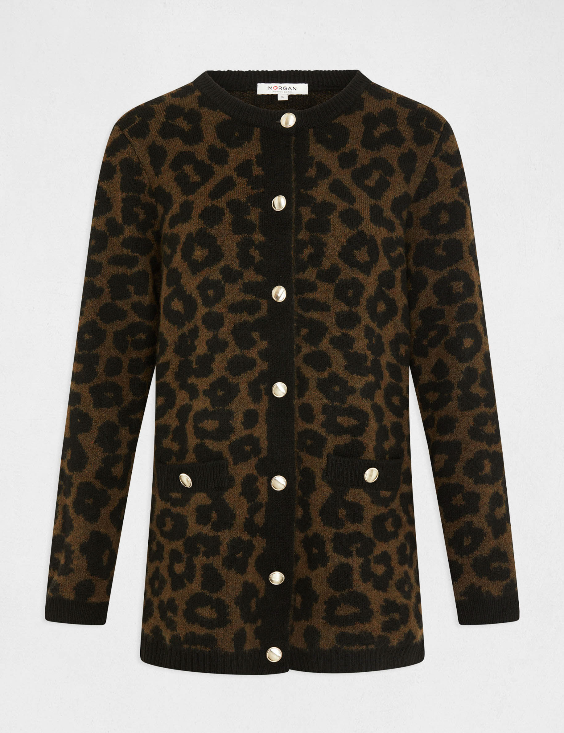 gilet mi long imprime leopard noir femme Gilet mi-long imprimé léopard noir femme