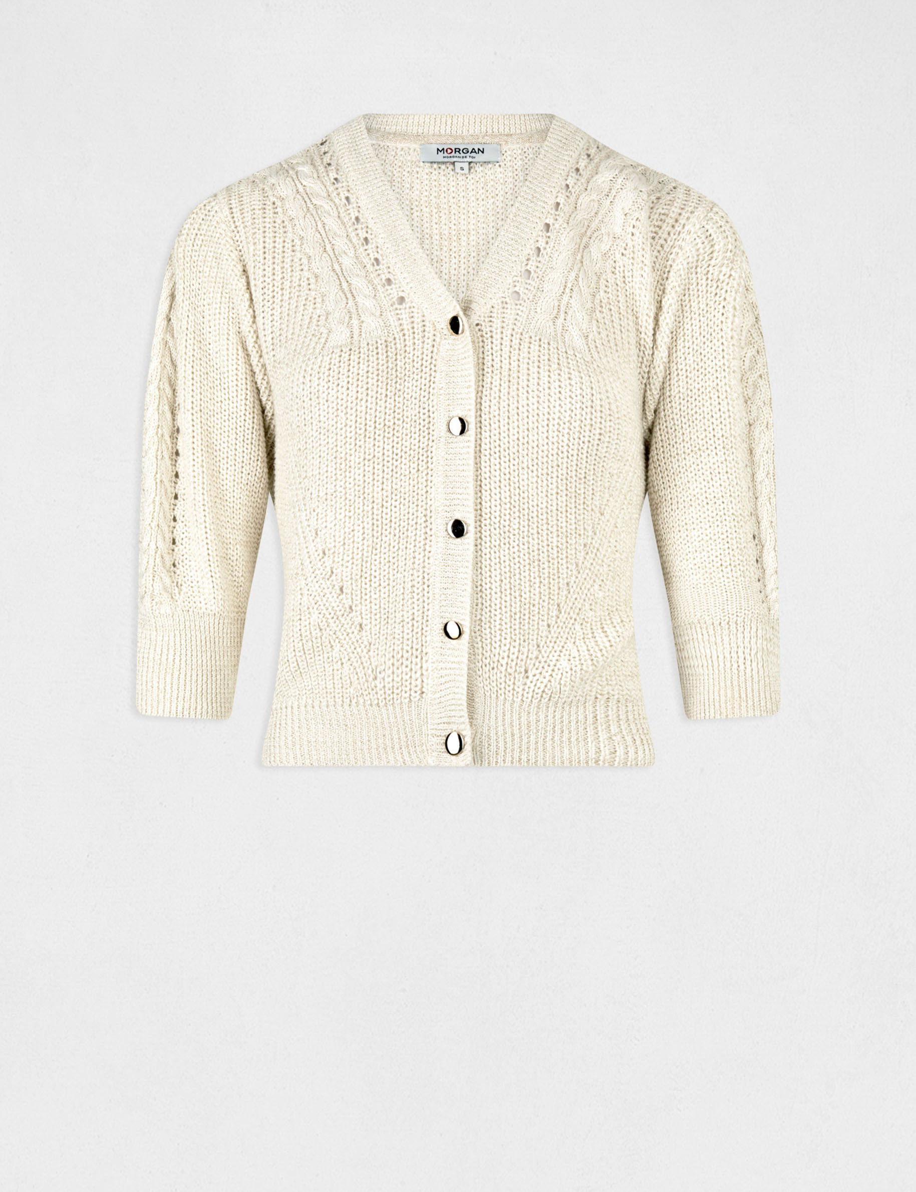 gilet manches 34 avec details torsades beige femme Gilet manches 3/4 avec détails torsades beige femme