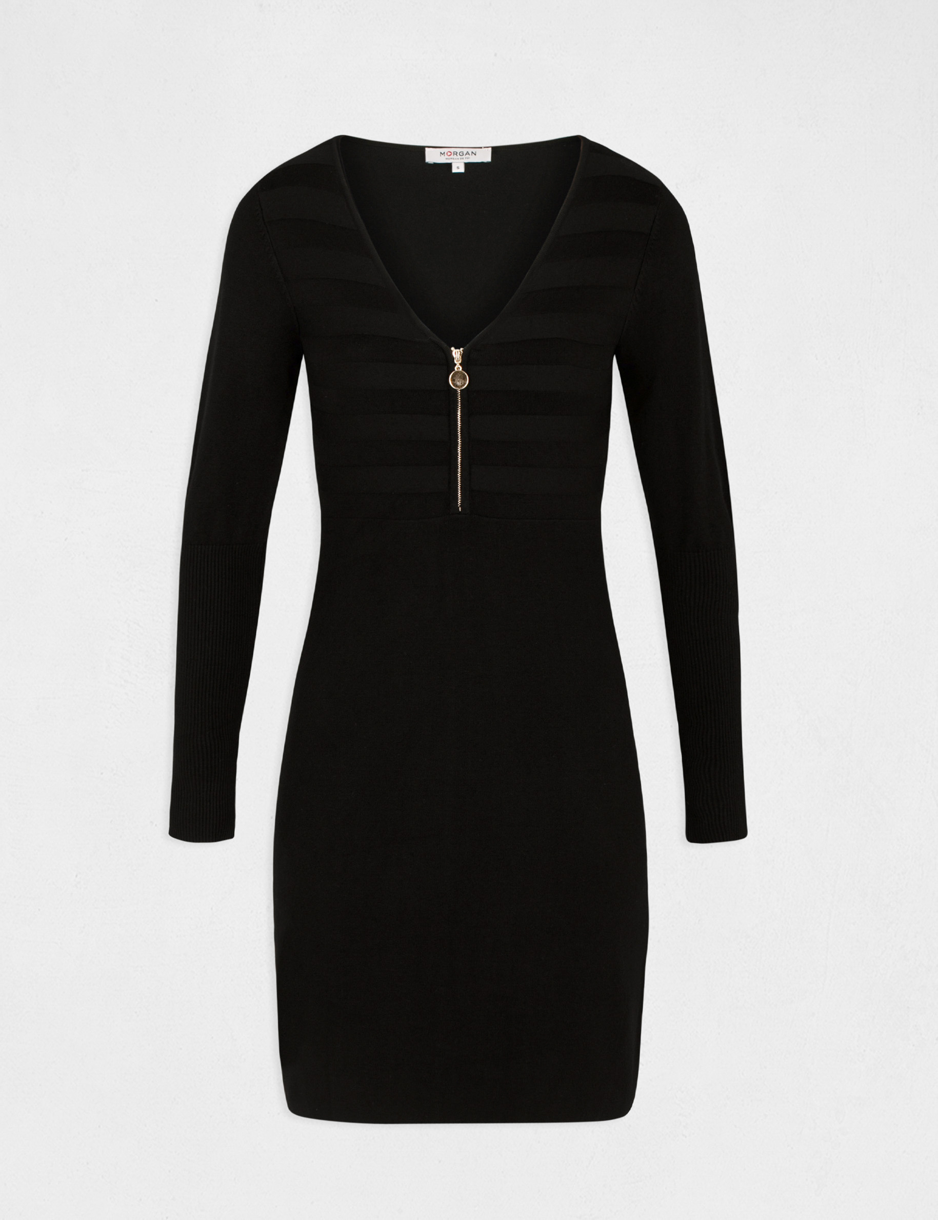 Robe pull droite avec détail zippé noir femme Robe pull droite avec détail zippé noir femme