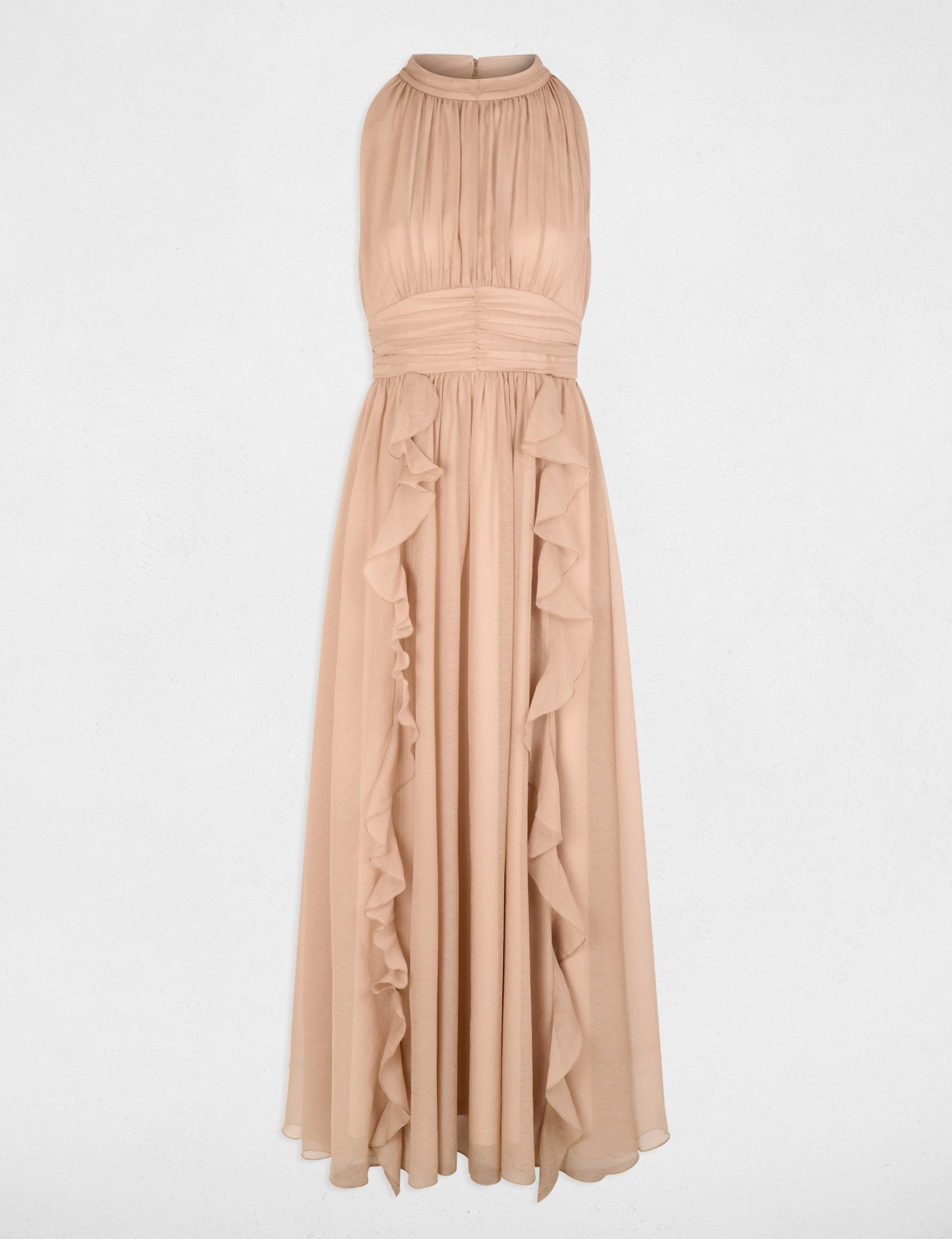 Robe longue col montant taupe femme