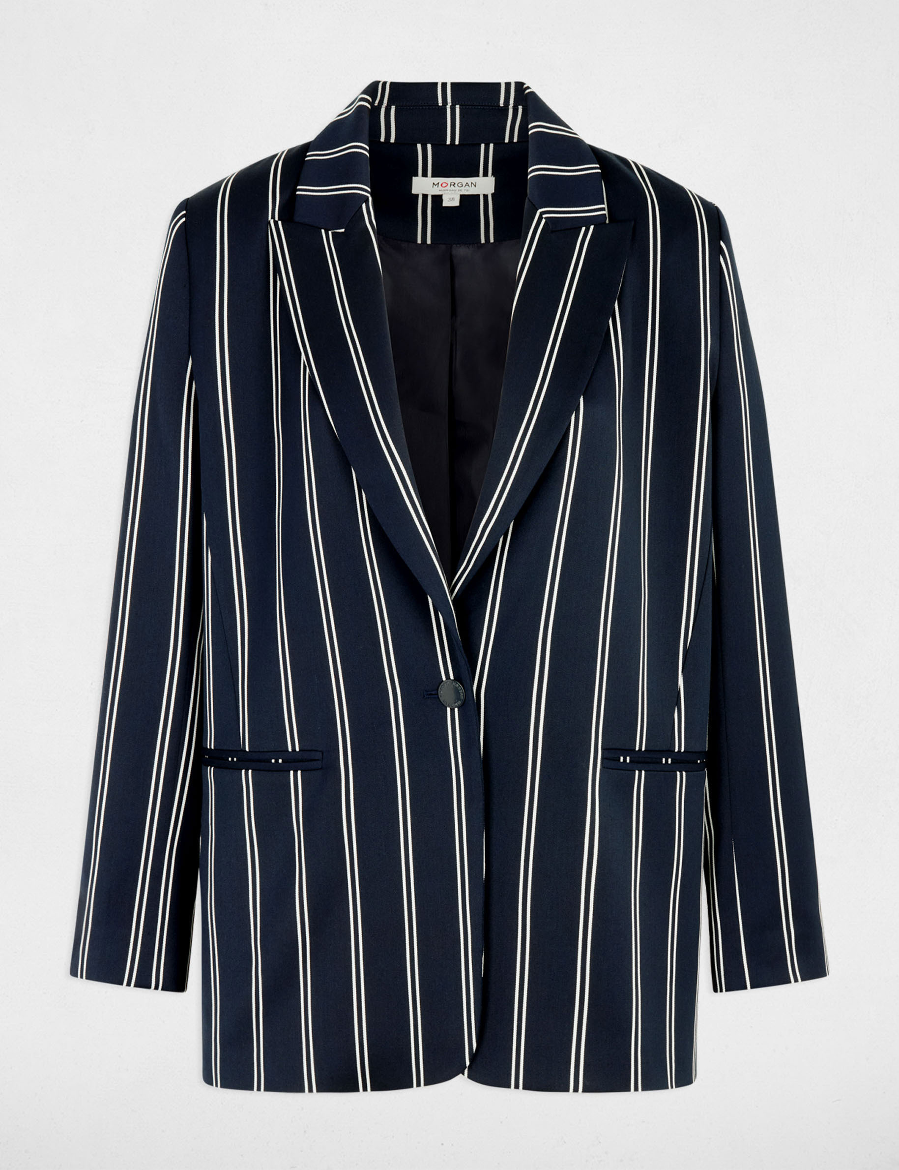 Blazer ray&eacute; col tailleur bleu marine femme
