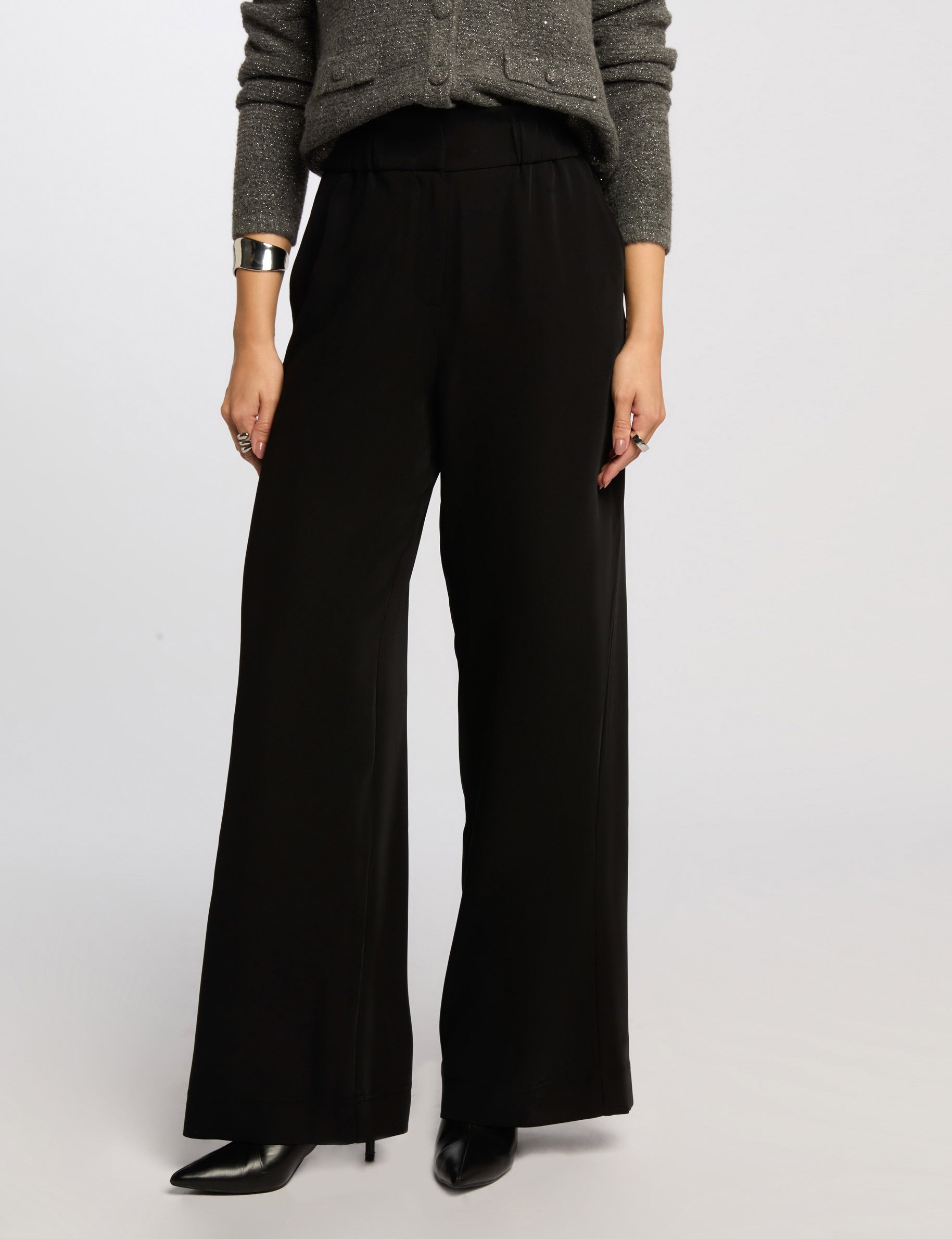 pantalon large a fronces noir femme Pantalon large à fronces noir femme