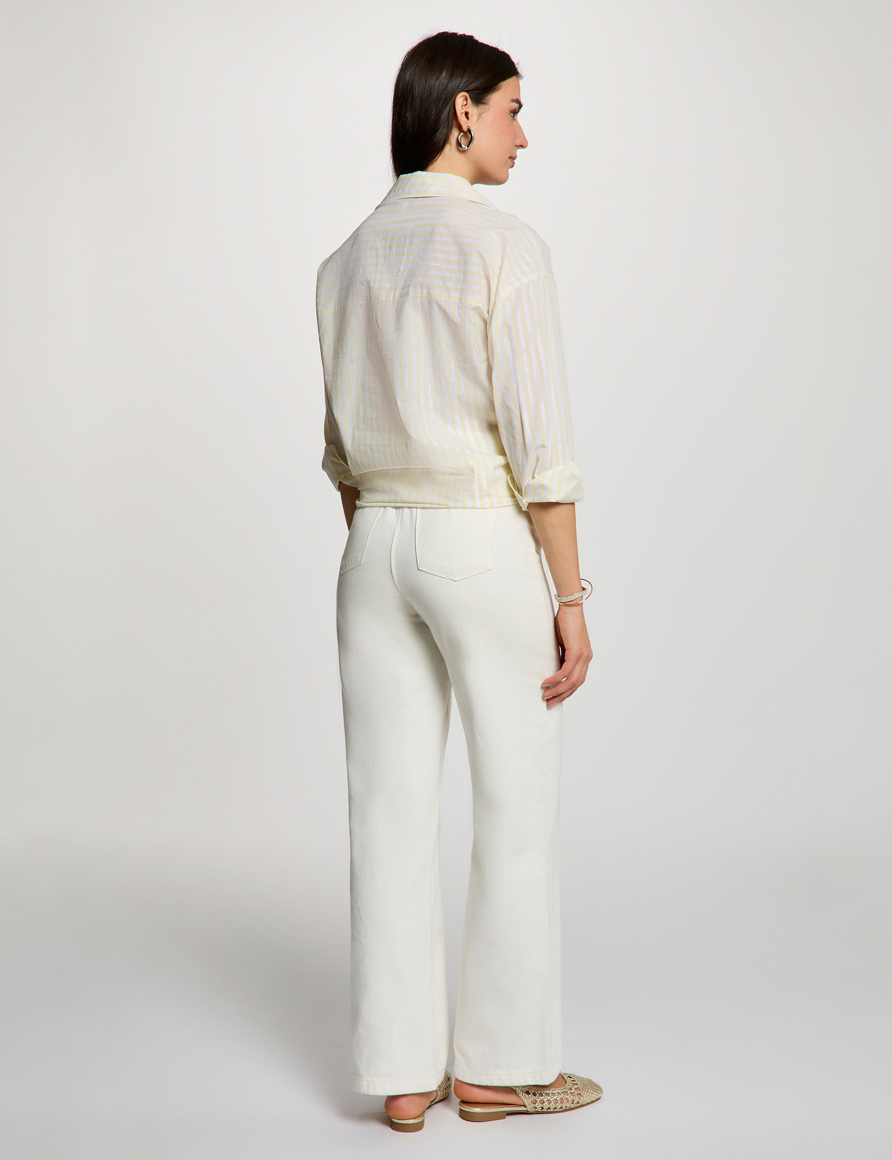 Chemise ray&eacute;e col &agrave; revers jaune clair femme