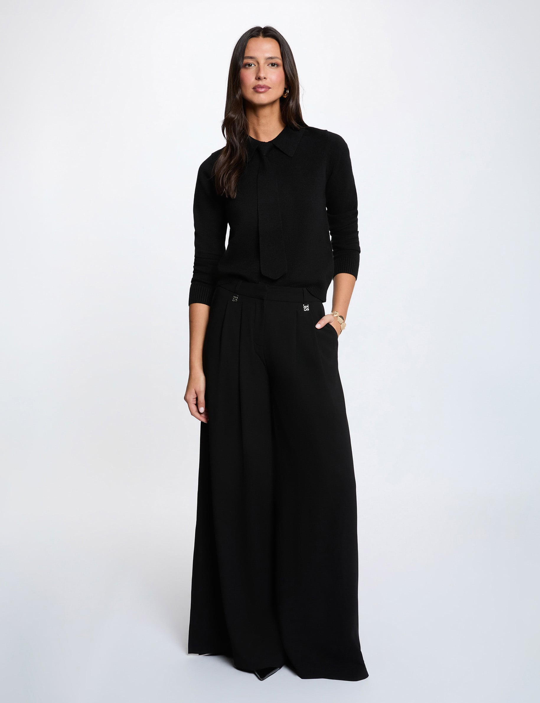 Pull col &agrave; revers noir femme