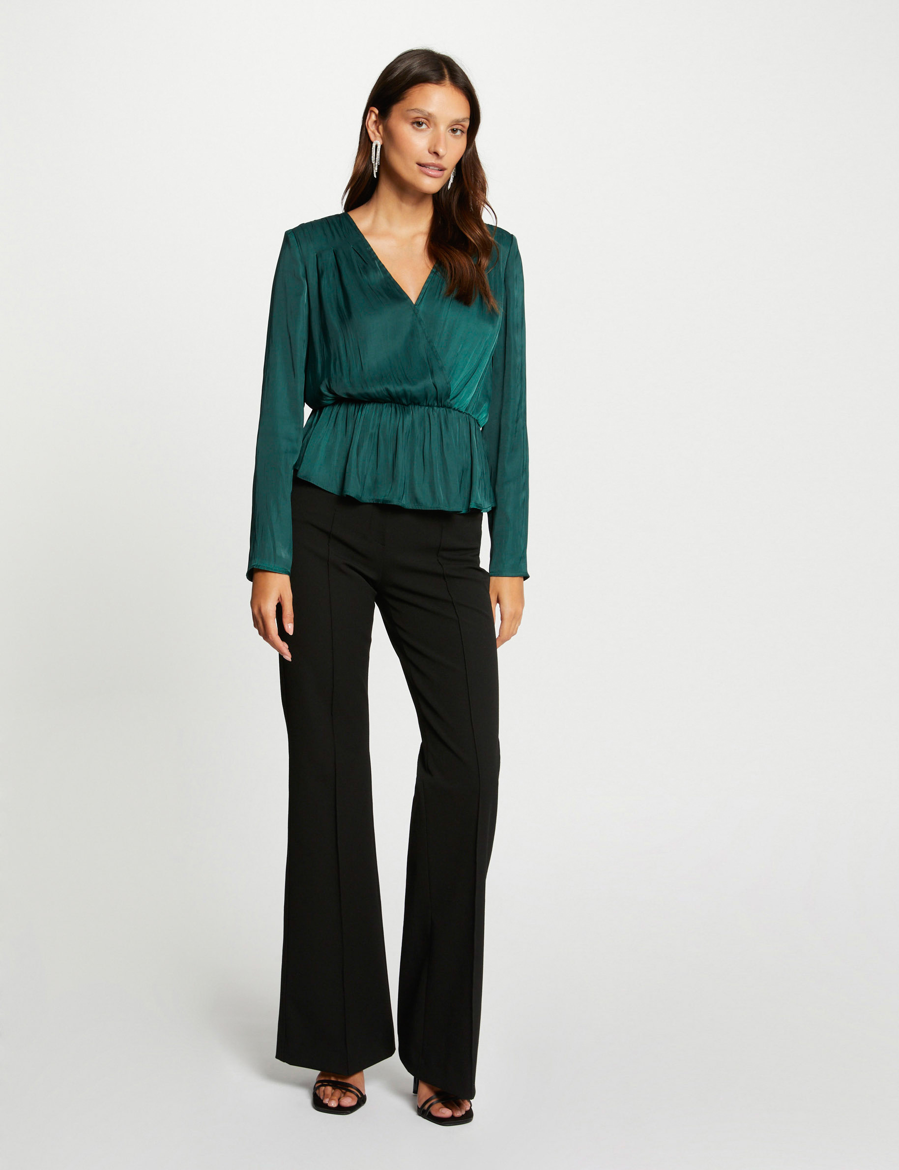 Blouse manches longues satin vert fonce femme