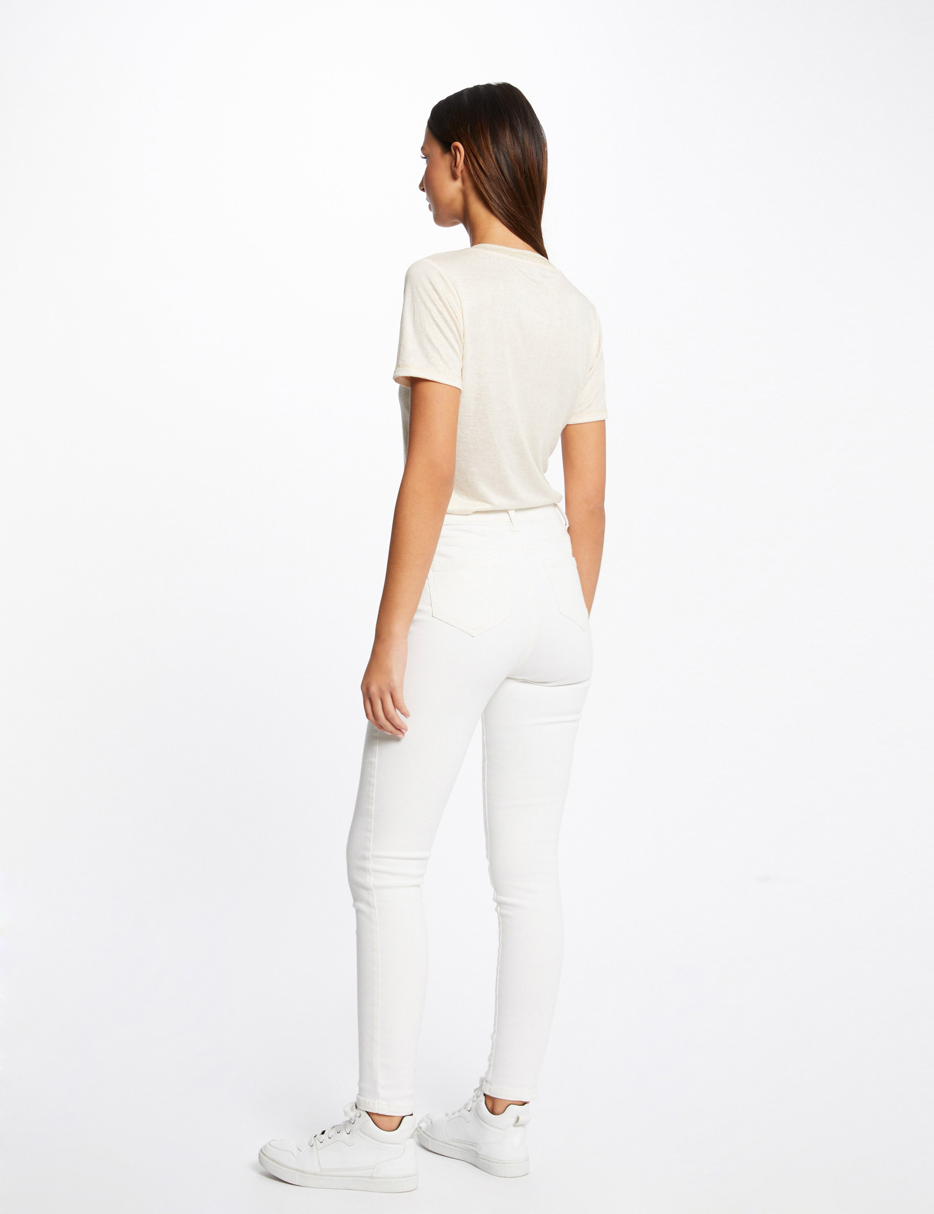 T-shirt manches courtes col en V ivoire femme T-shirt manches courtes col en V ivoire femme