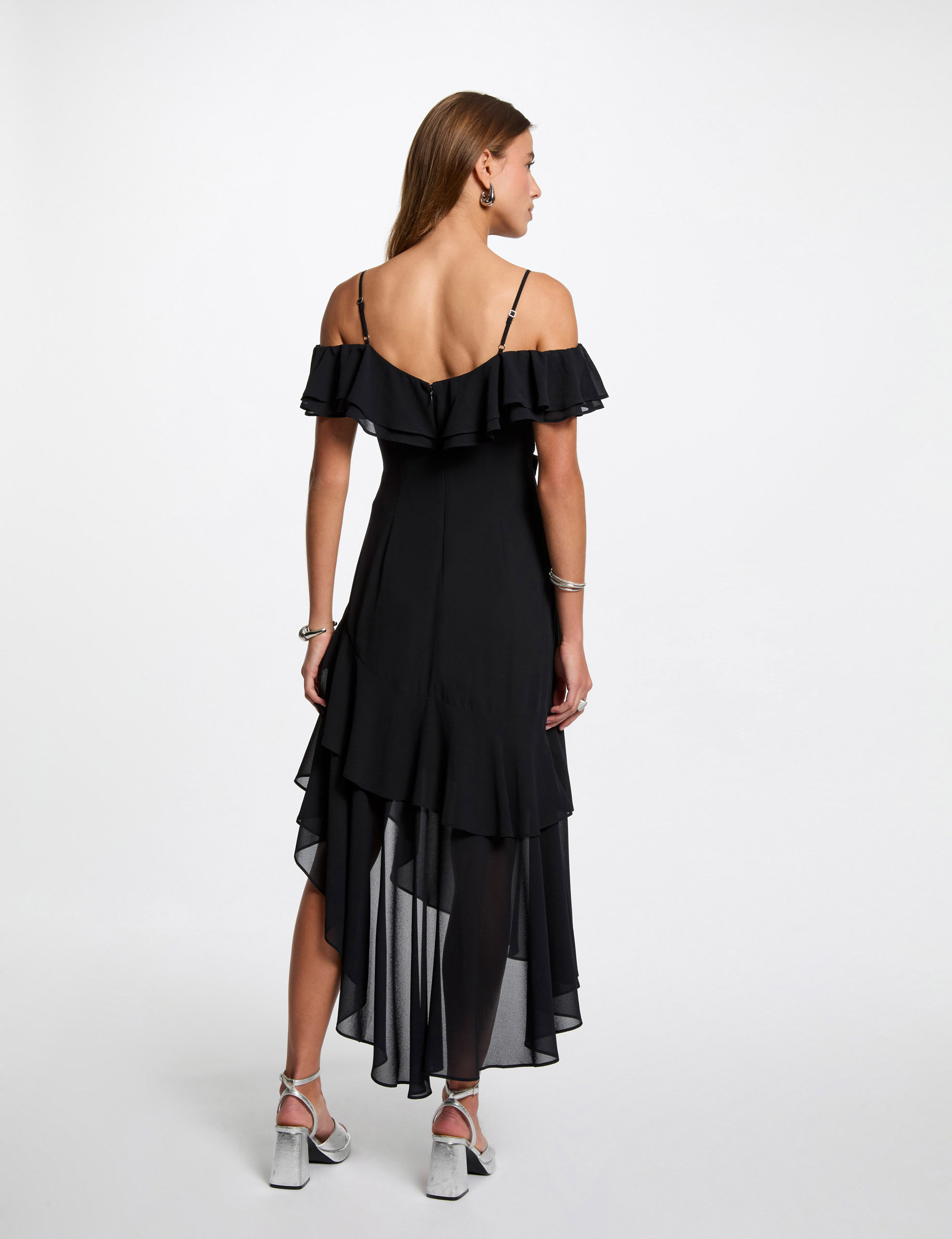 robe midi droite volants bleu marine femme Robe midi droite volants bleu marine femme