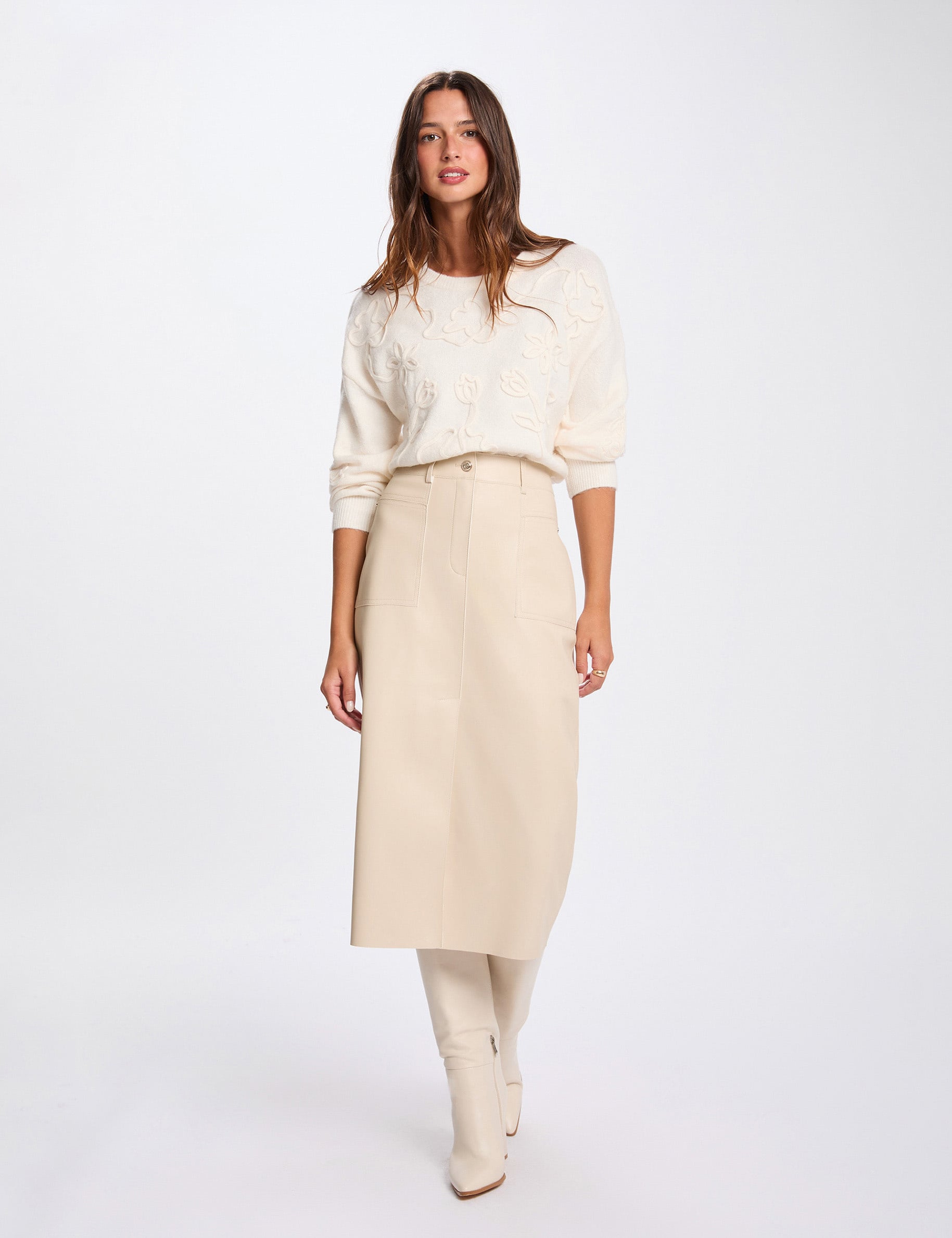 Jupe crayon ajust&eacute;e creme femme