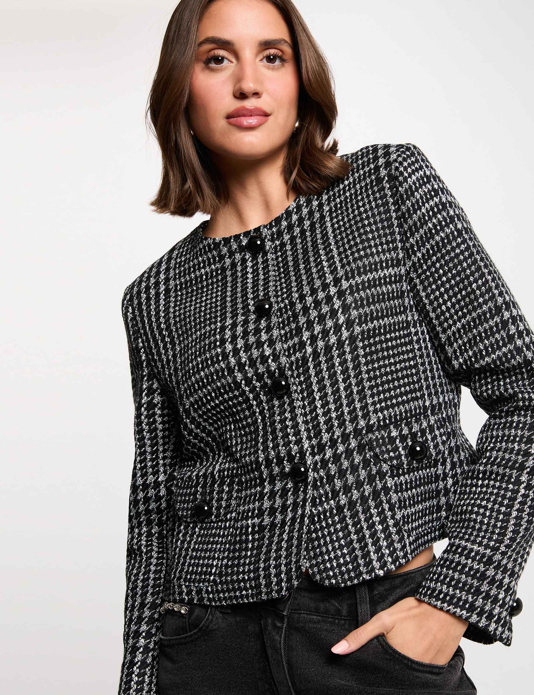 Veste tweed col rond multicolore femme
