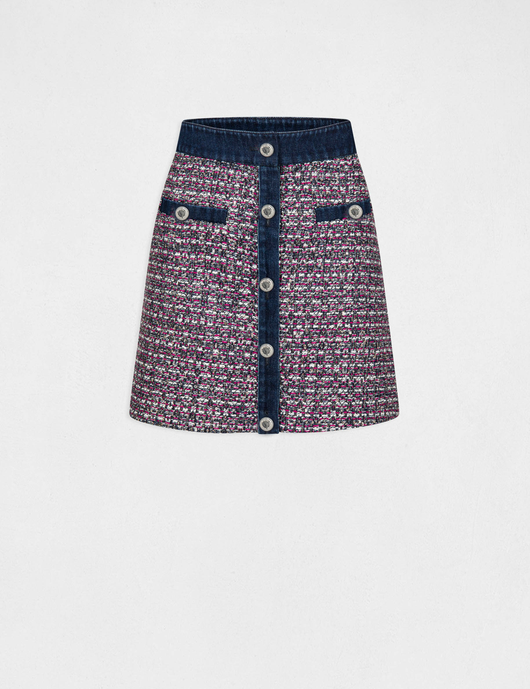 jupe trapeze details en jean multico femme Jupe trapèze détails en jean multico femme