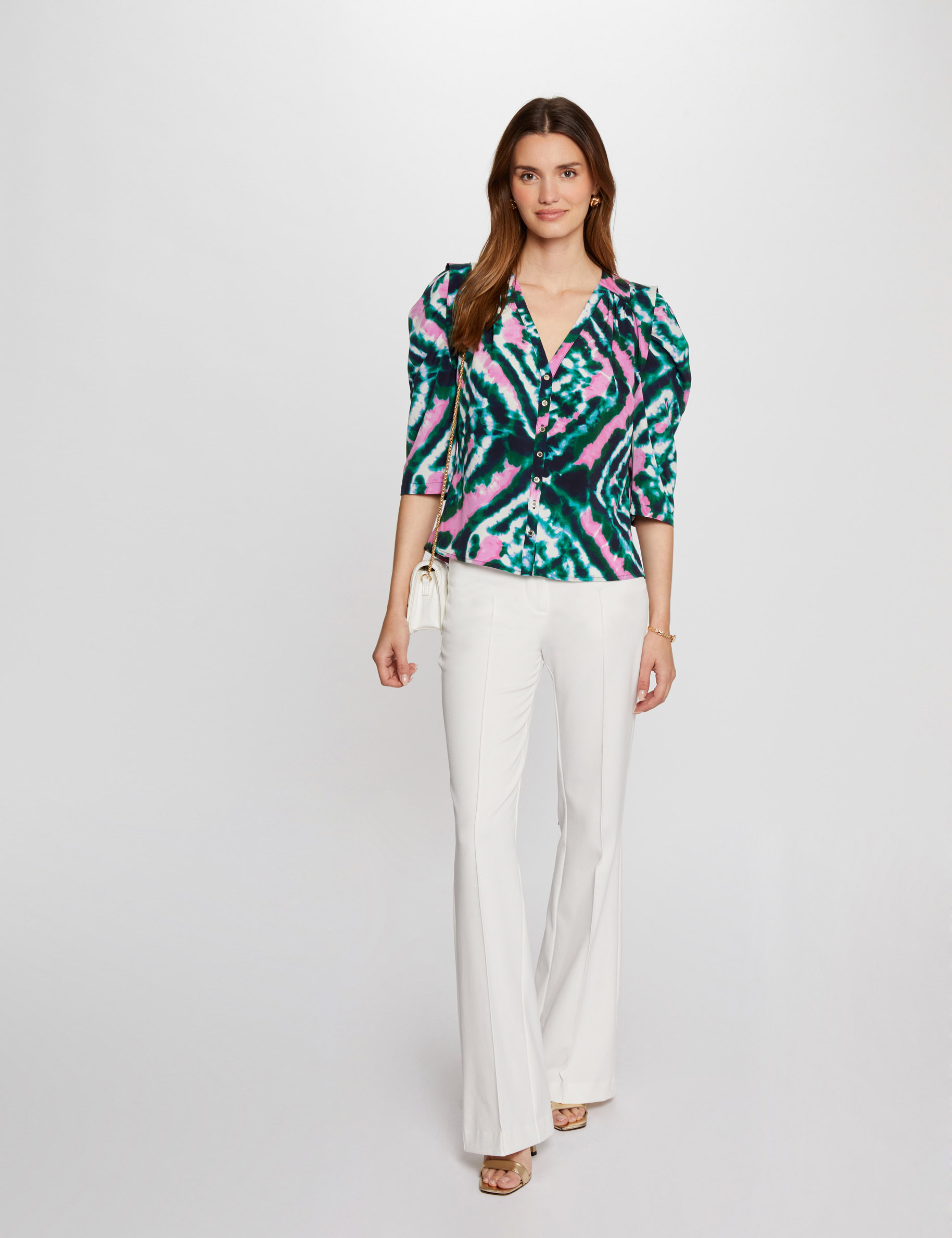 Chemise manches 3/4 imprim&eacute;e multico femme