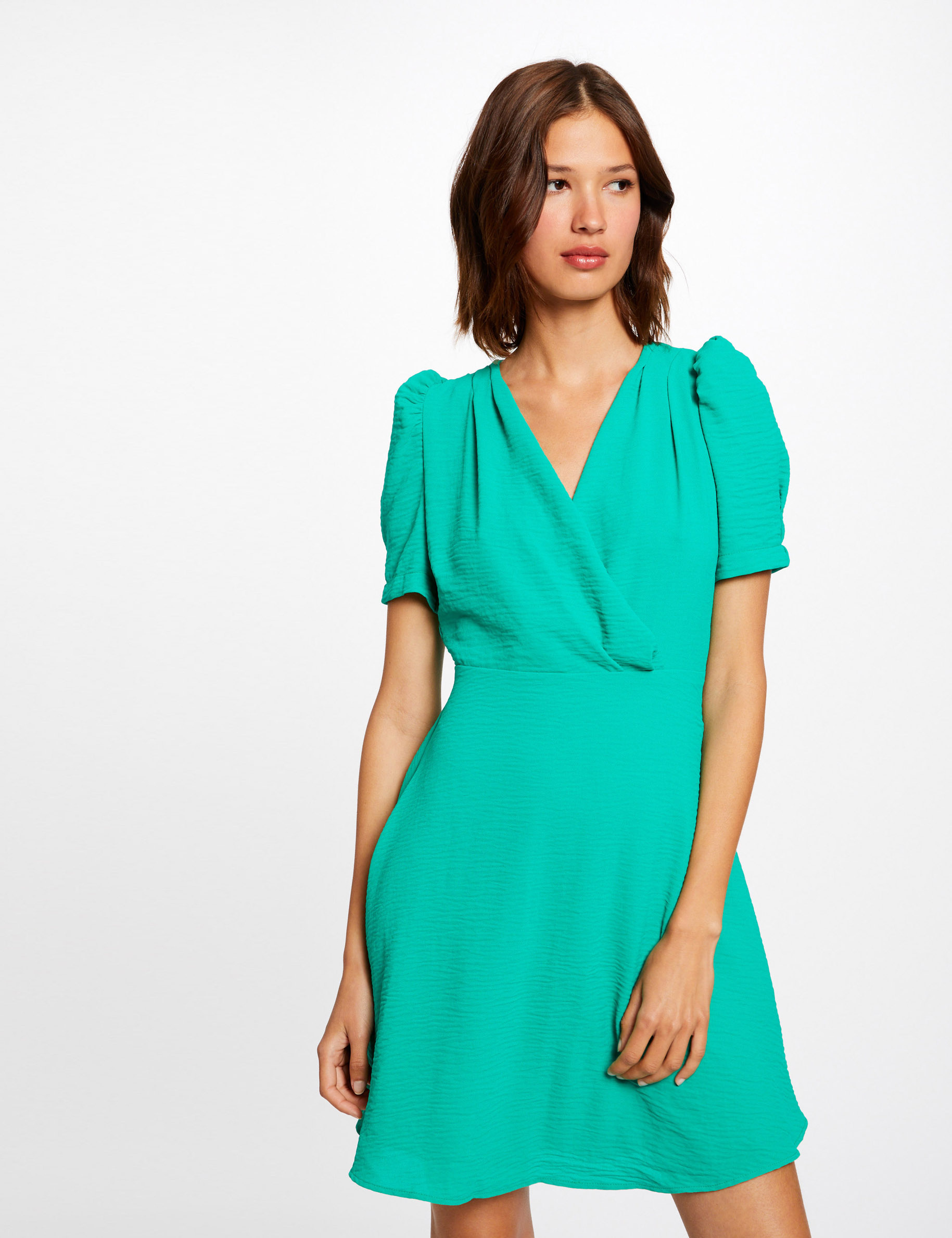Robe évasée avec col cache-coeur vert femme Robe évasée avec col cache-coeur vert femme