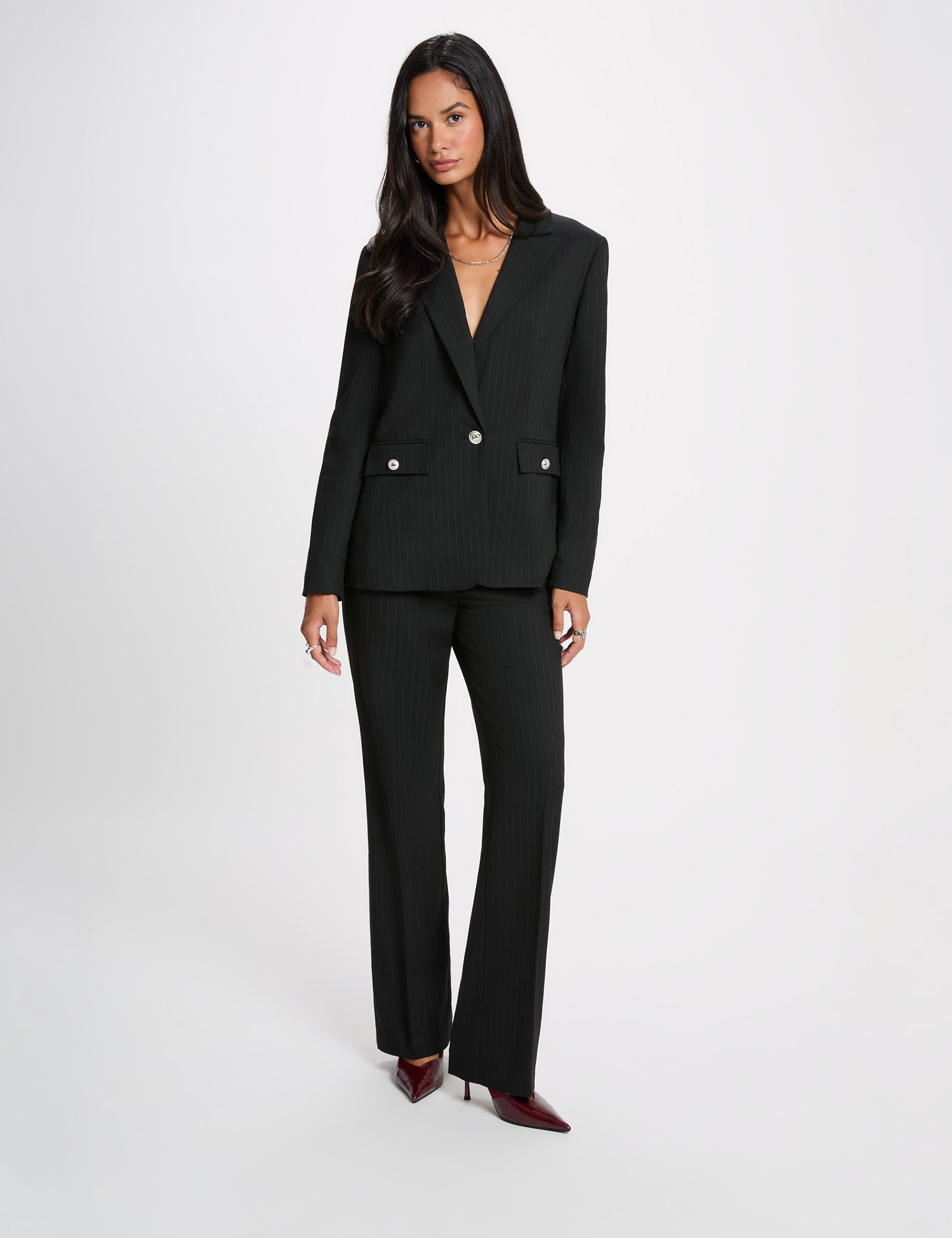 Pantalon droit taille haute noir femme