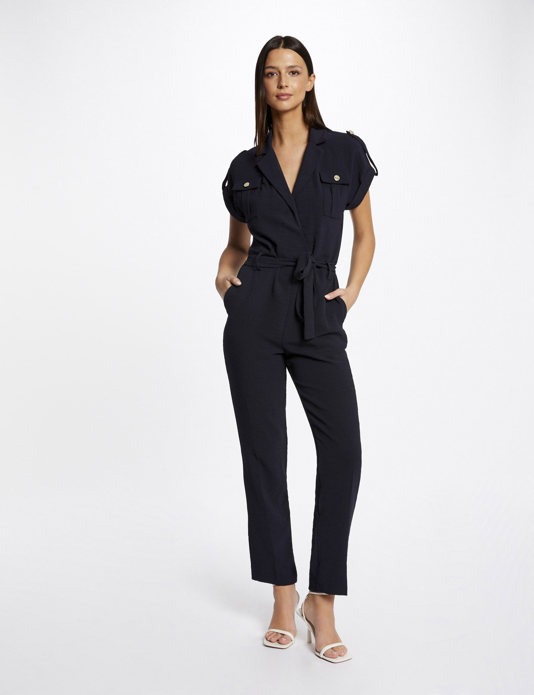 Combinaison droite ceinturée marine femme Combinaison droite ceinturée marine femme