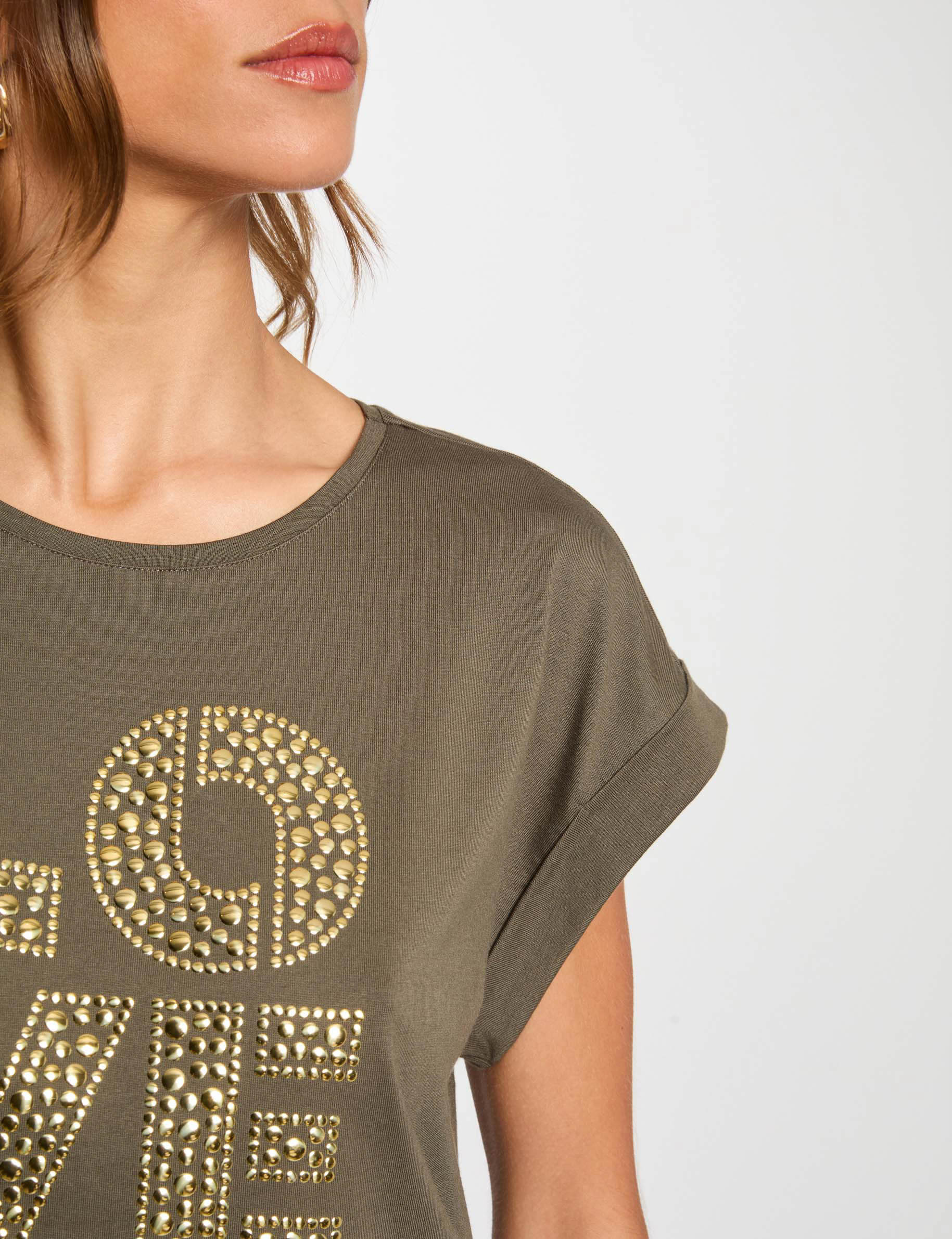 t shirt a inscription vert kaki femme T-shirt à inscription vert kaki femme