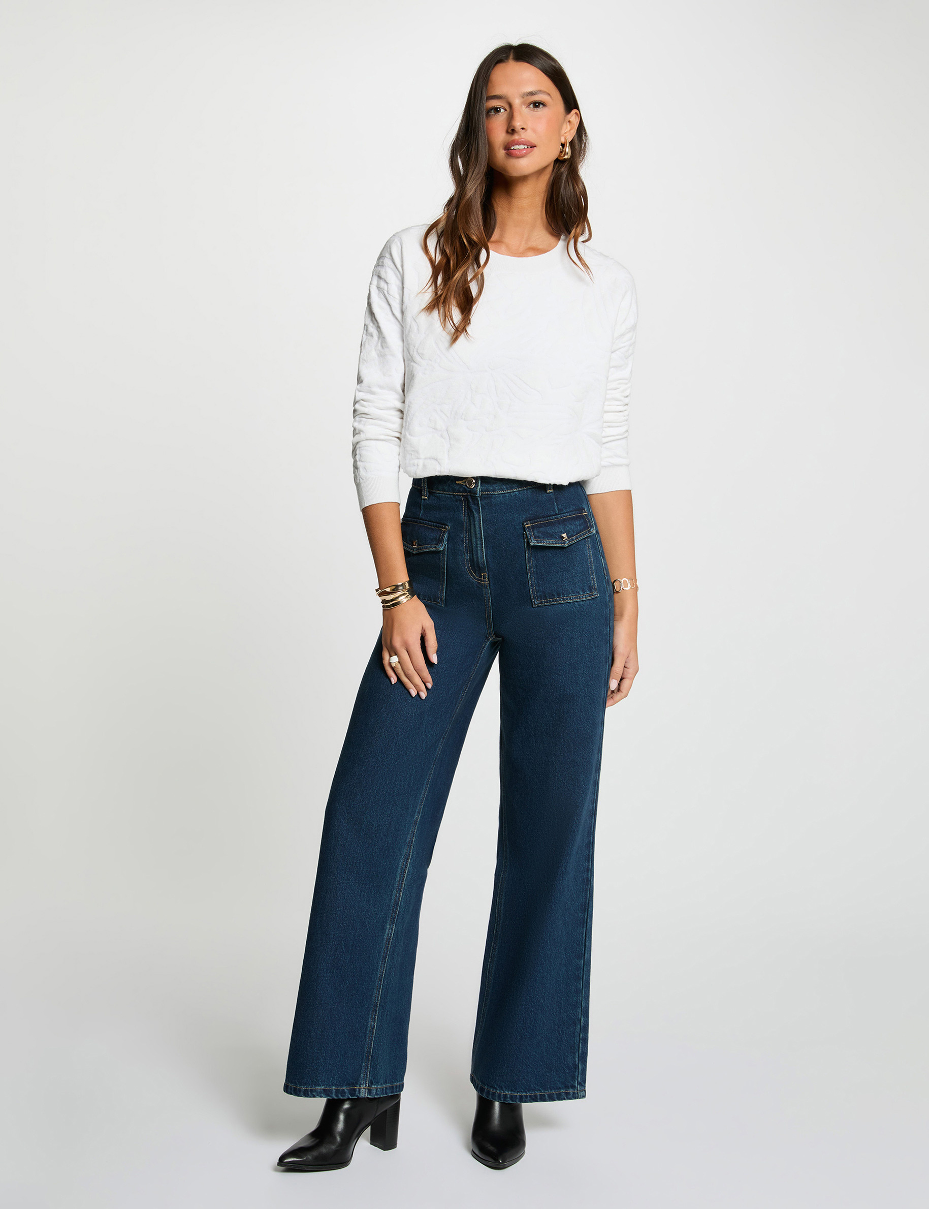 Pull col rond blanc femme