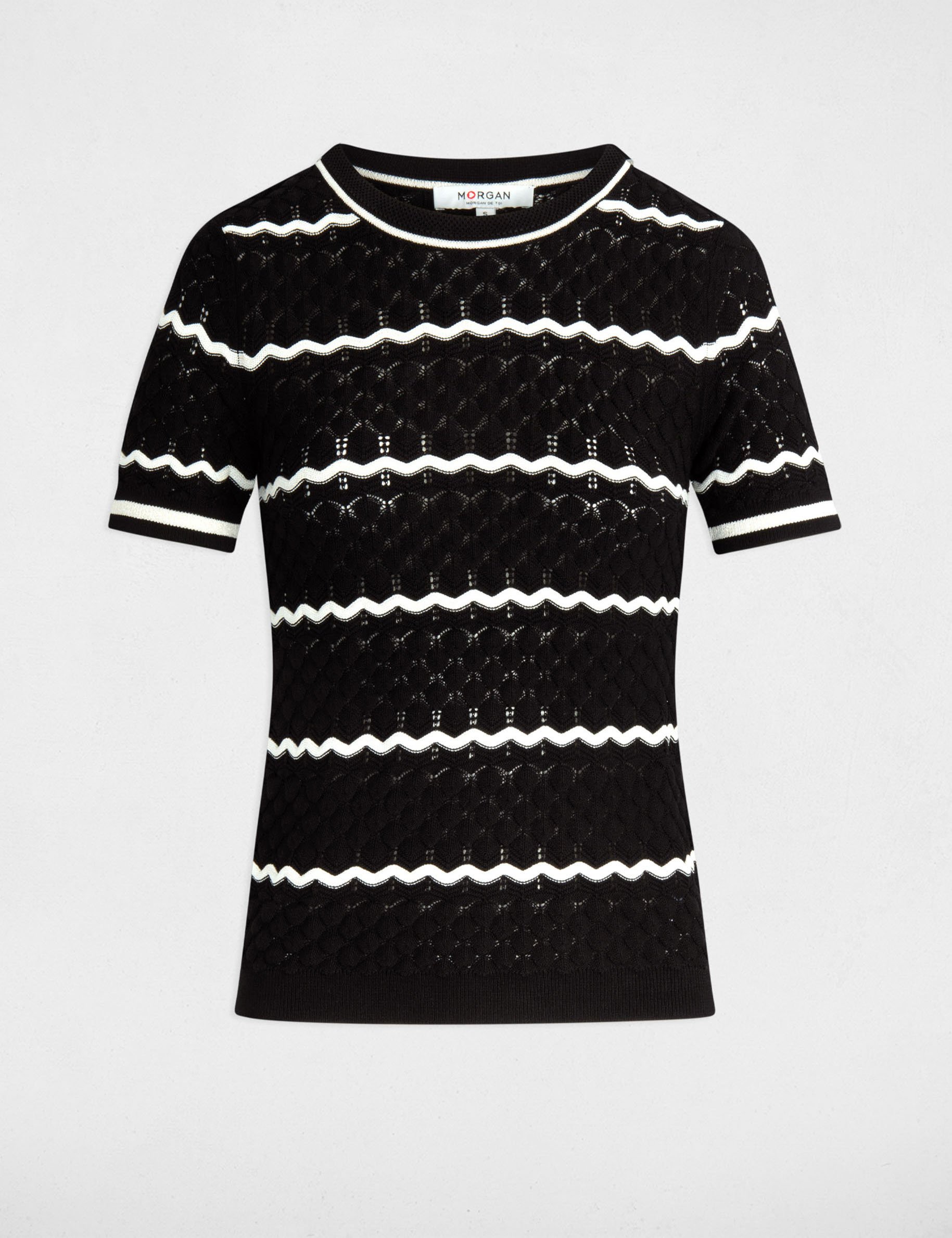 Pull manches courtes rayé noir femme