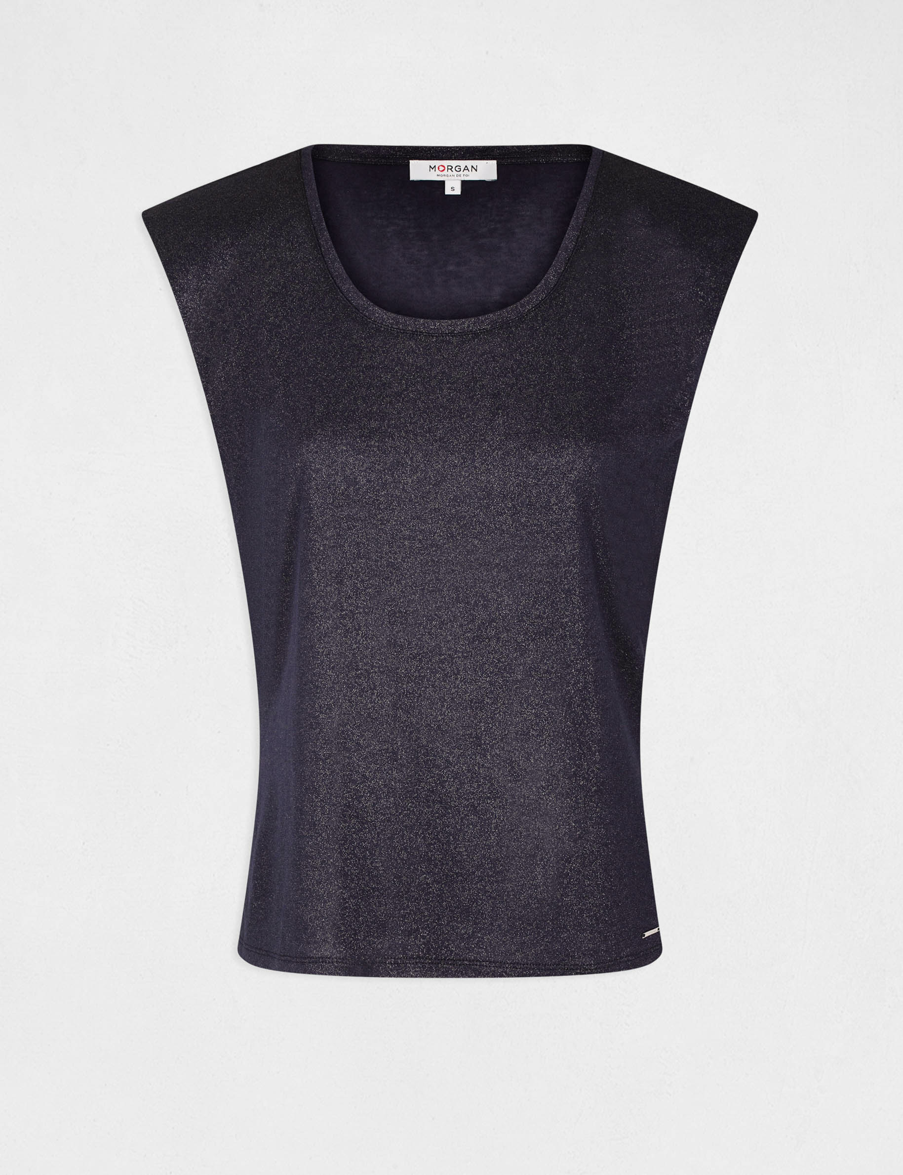 T-shirt manches courtes à épaulettes marine femme
