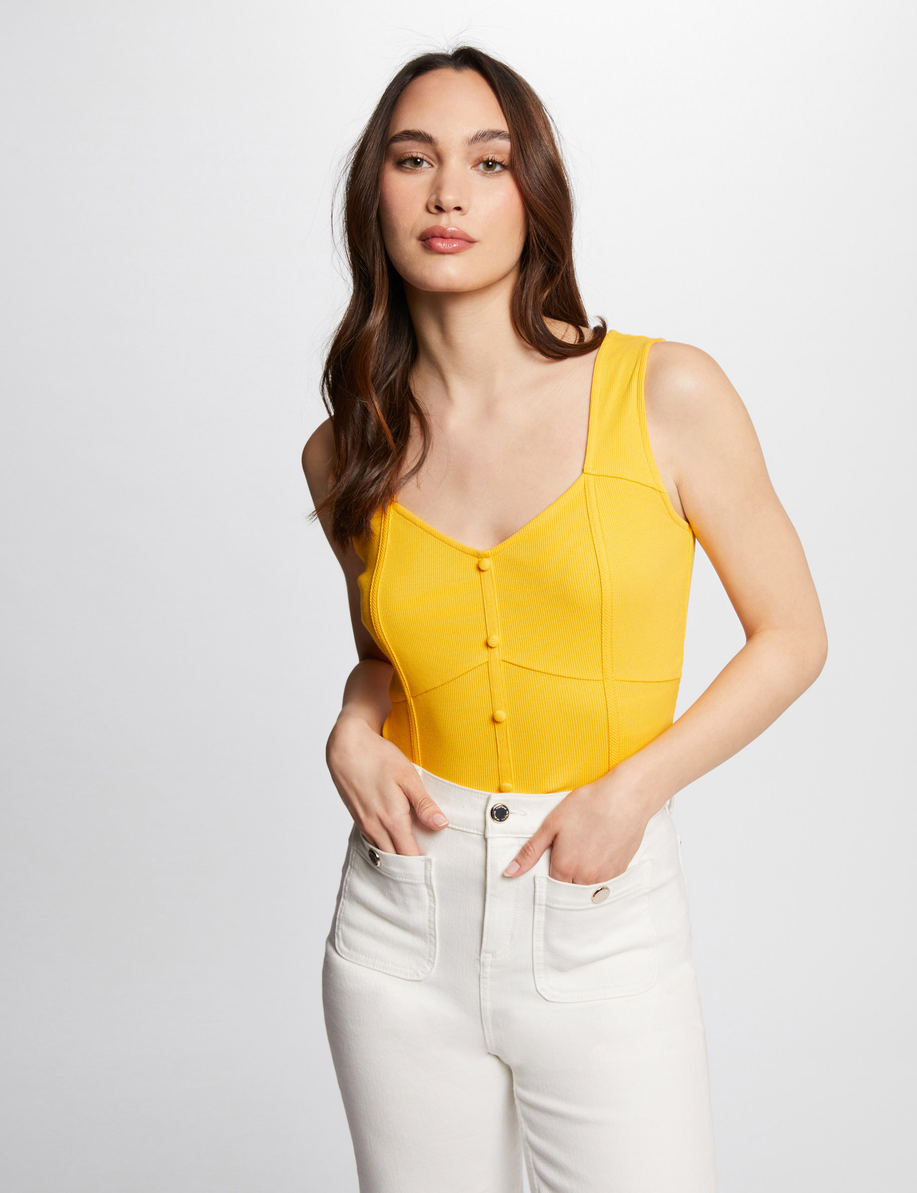 debardeur cotele ocre femme Débardeur côtelé ocre femme