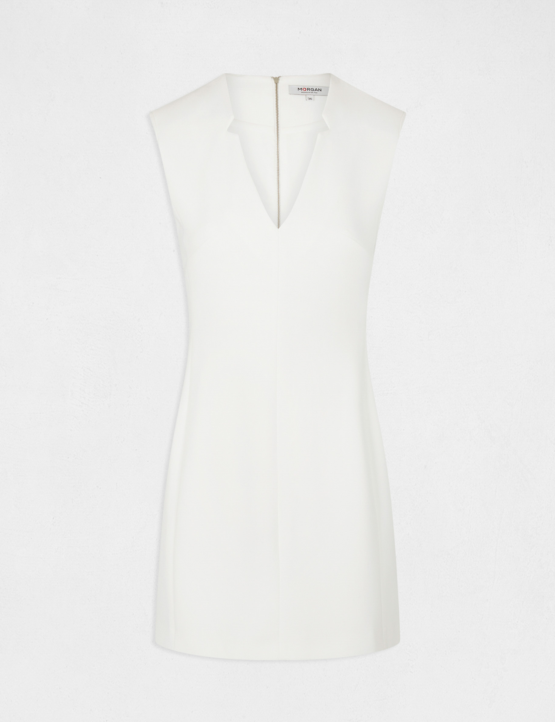 Robe ajustée sans manches col en V ecru femme Robe ajustée sans manches col en V ecru femme
