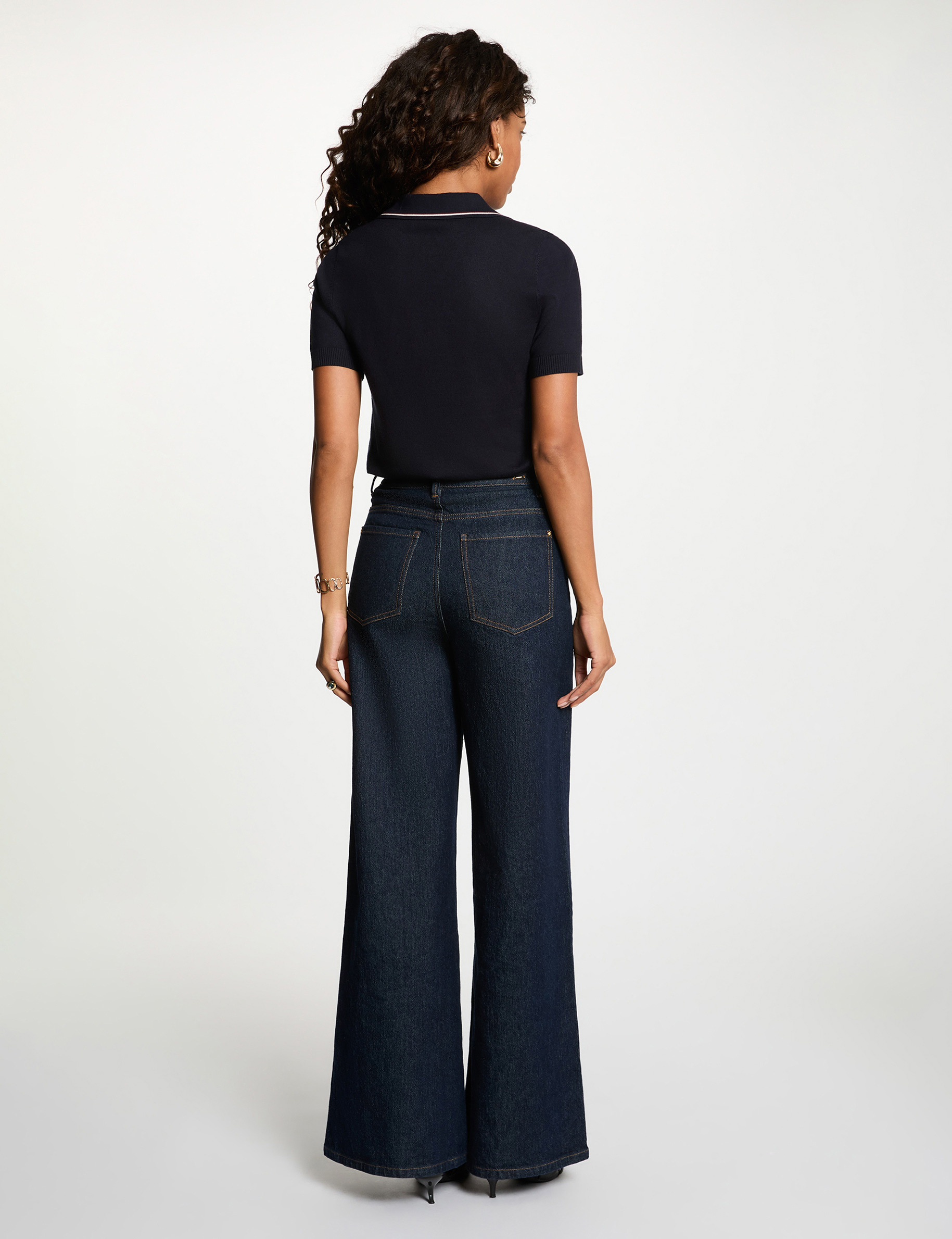 Pull col &agrave; revers bleu marine femme