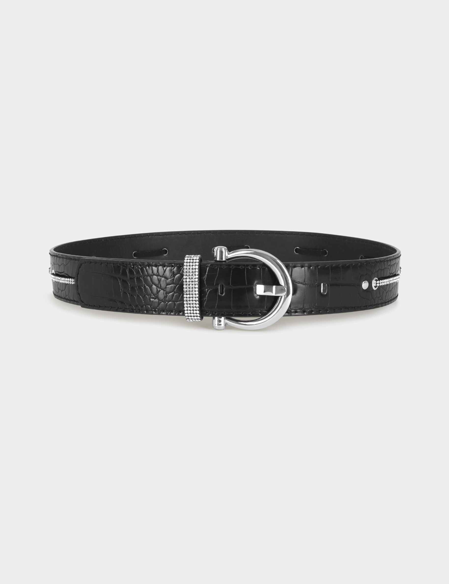 Ceinture aspect croco avec strass noir femme
