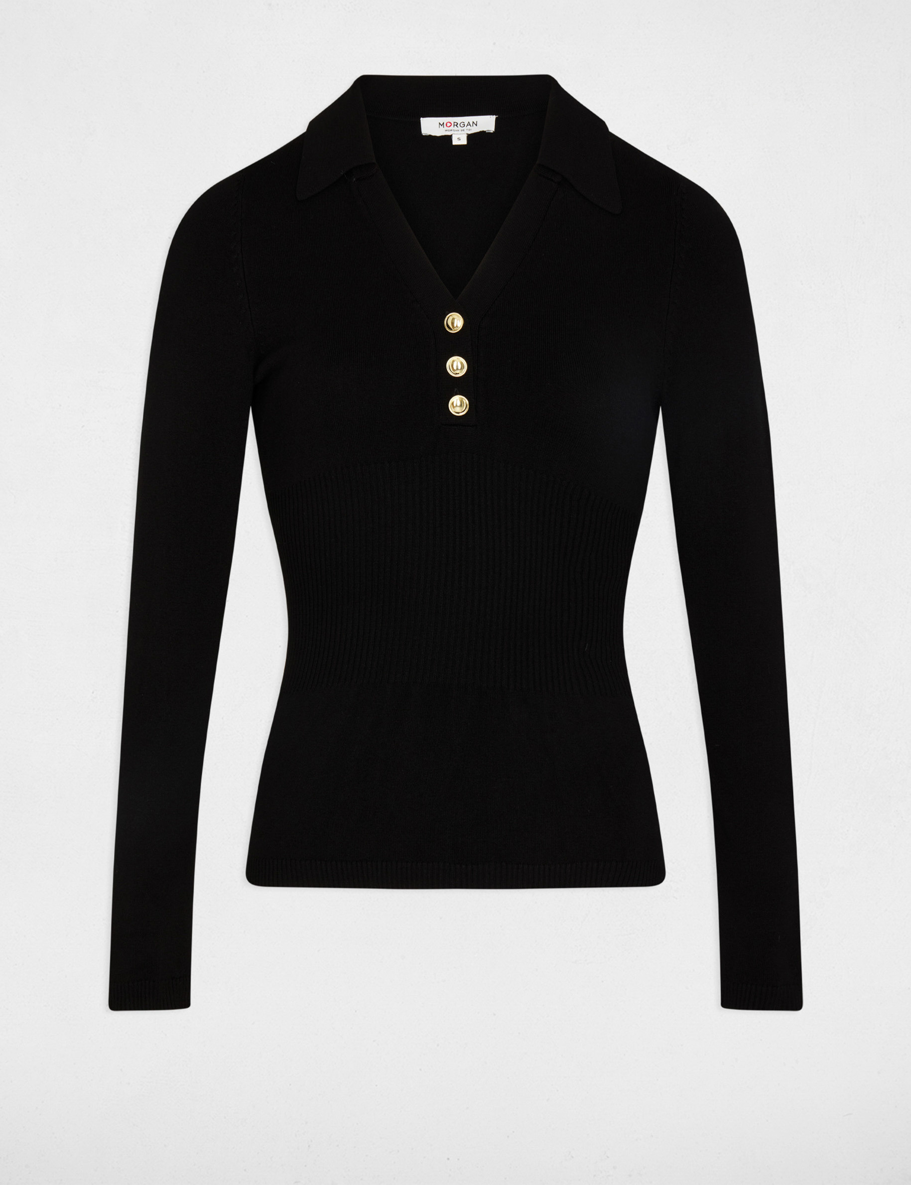 Pull ajust&eacute; col polo noir femme