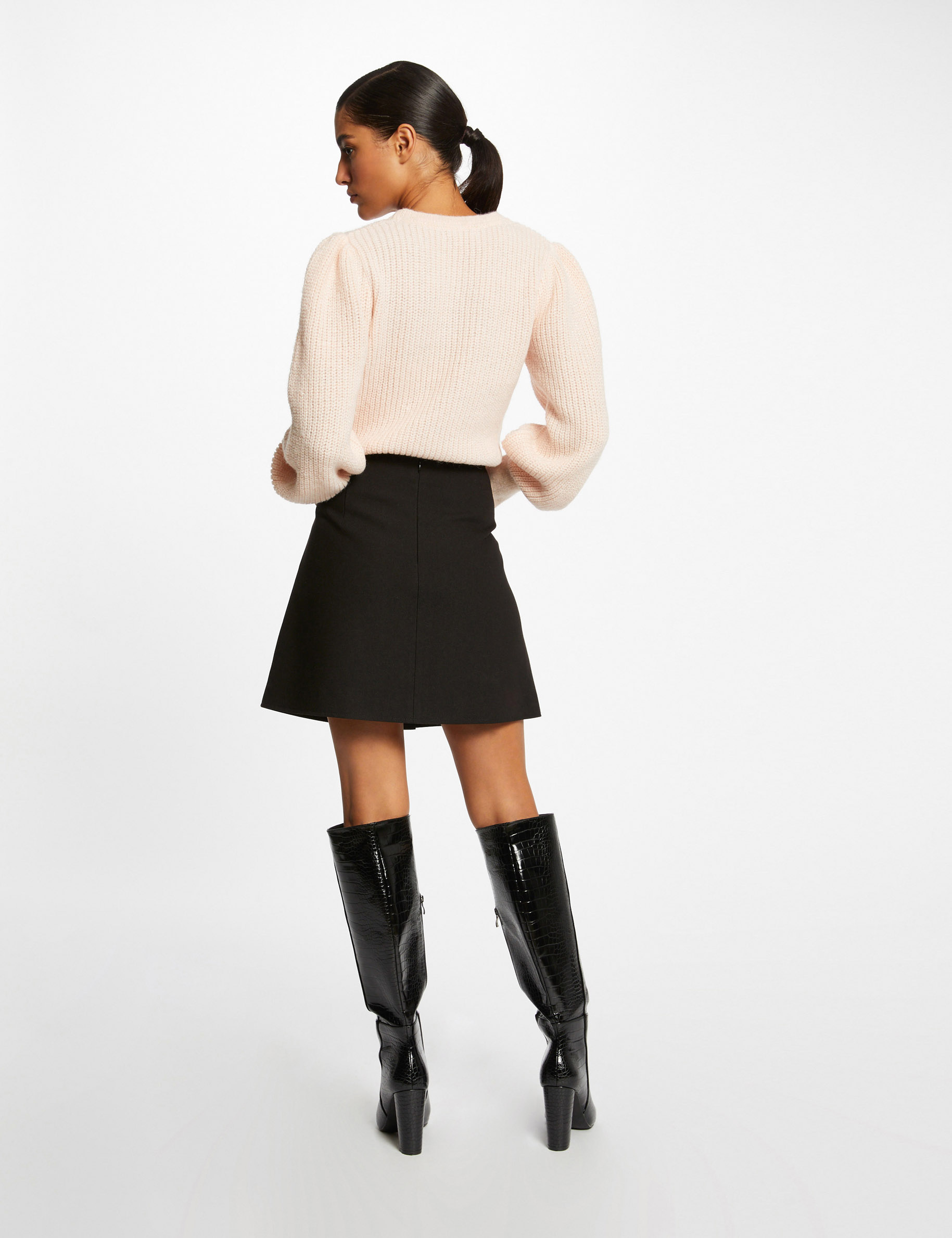 Pull manches longues à détails ajourés rose femme Pull manches longues à détails ajourés rose femme