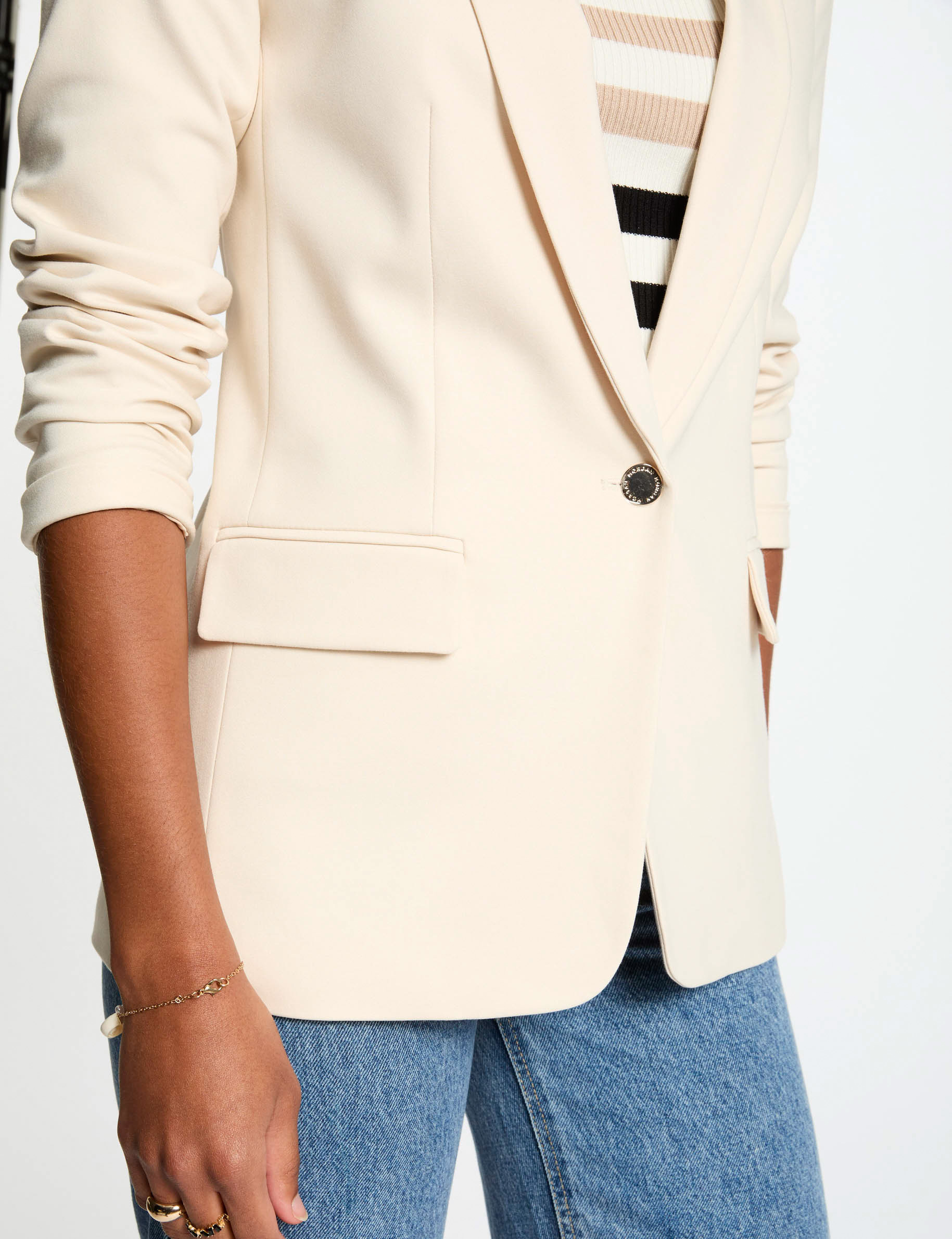 veste courte col chale ivoire femme Veste courte col châle ivoire femme