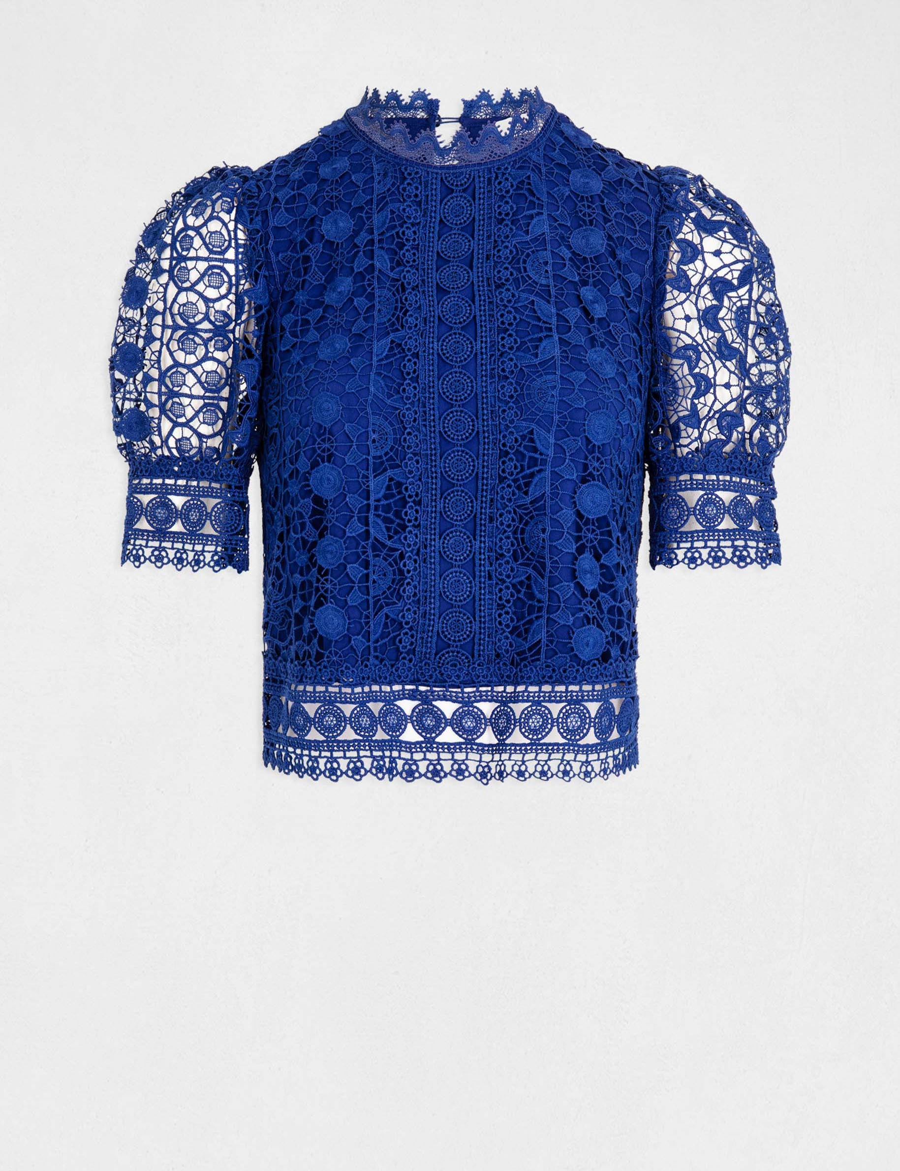 blouse manches courtes en dentelle bleu electrique femme Blouse manches courtes en dentelle bleu electrique femme