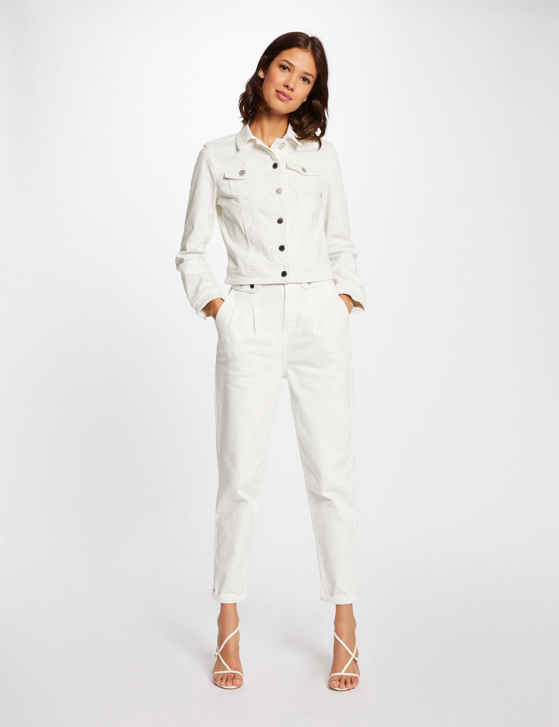 veste droite boutonnee en jean ivoire femme Veste droite boutonnée en jean ivoire femme