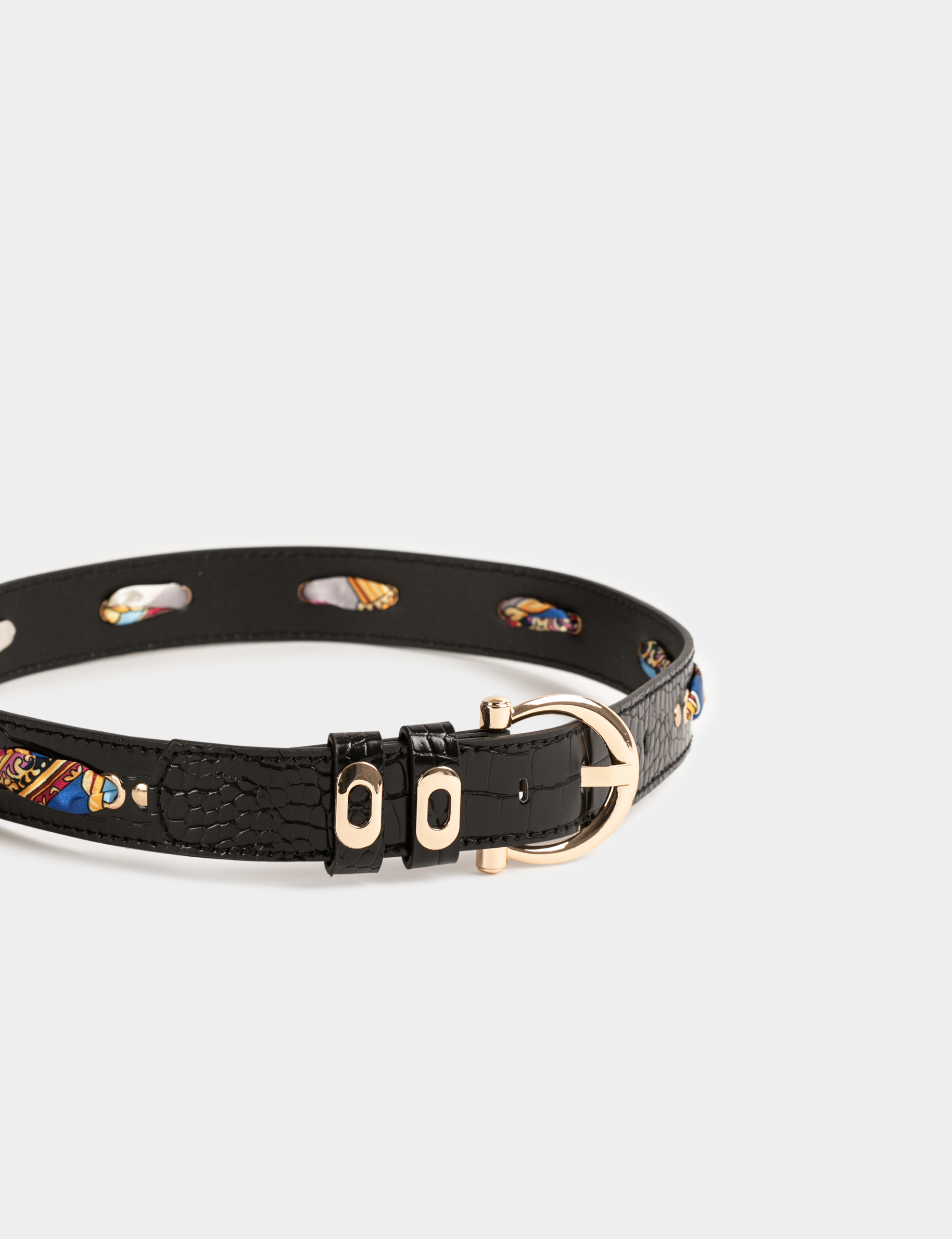 Ceinture avec foulard et aspect croco noir femme