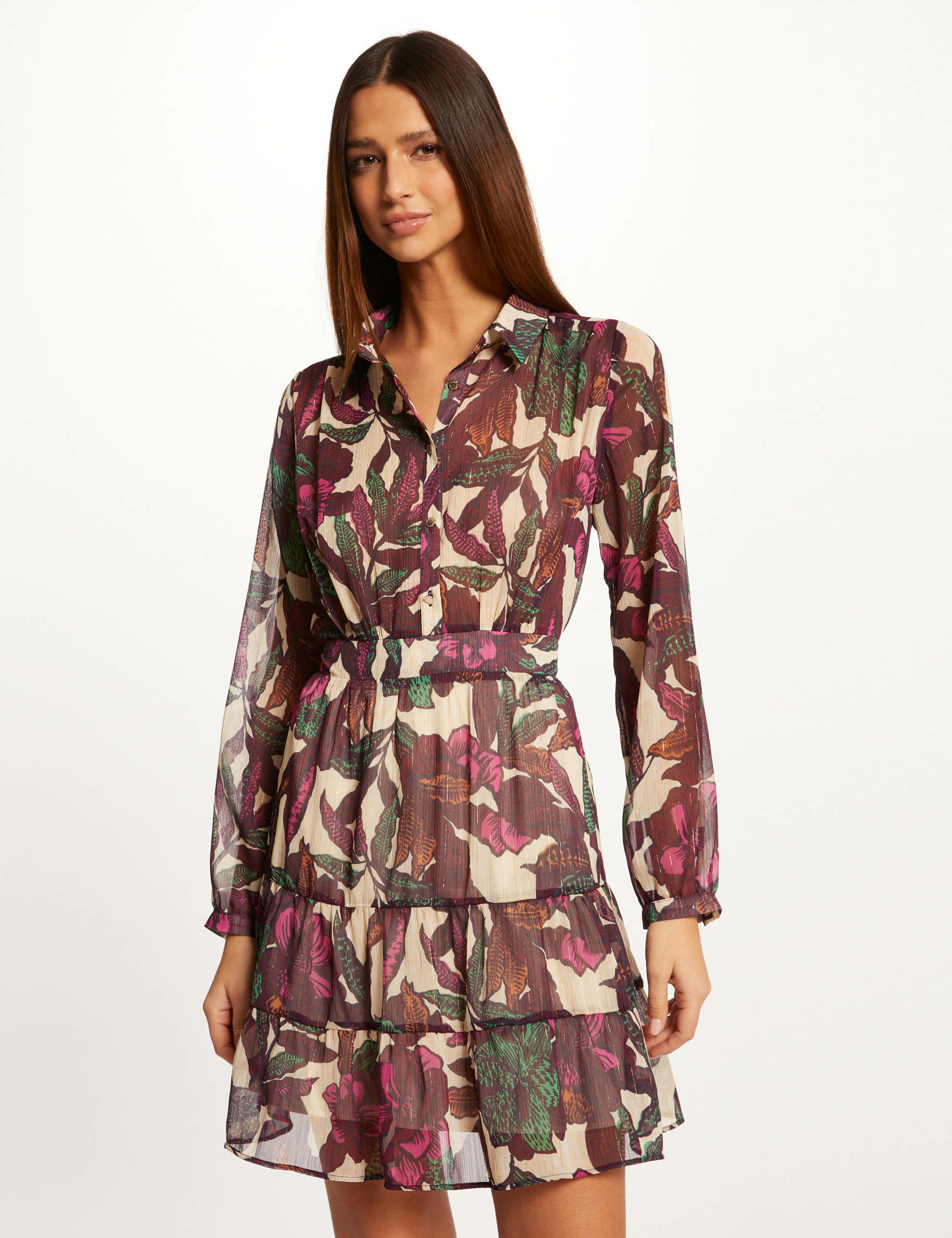 Robe trapèze imprimé végétal multico femme Robe trapèze imprimé végétal multico femme