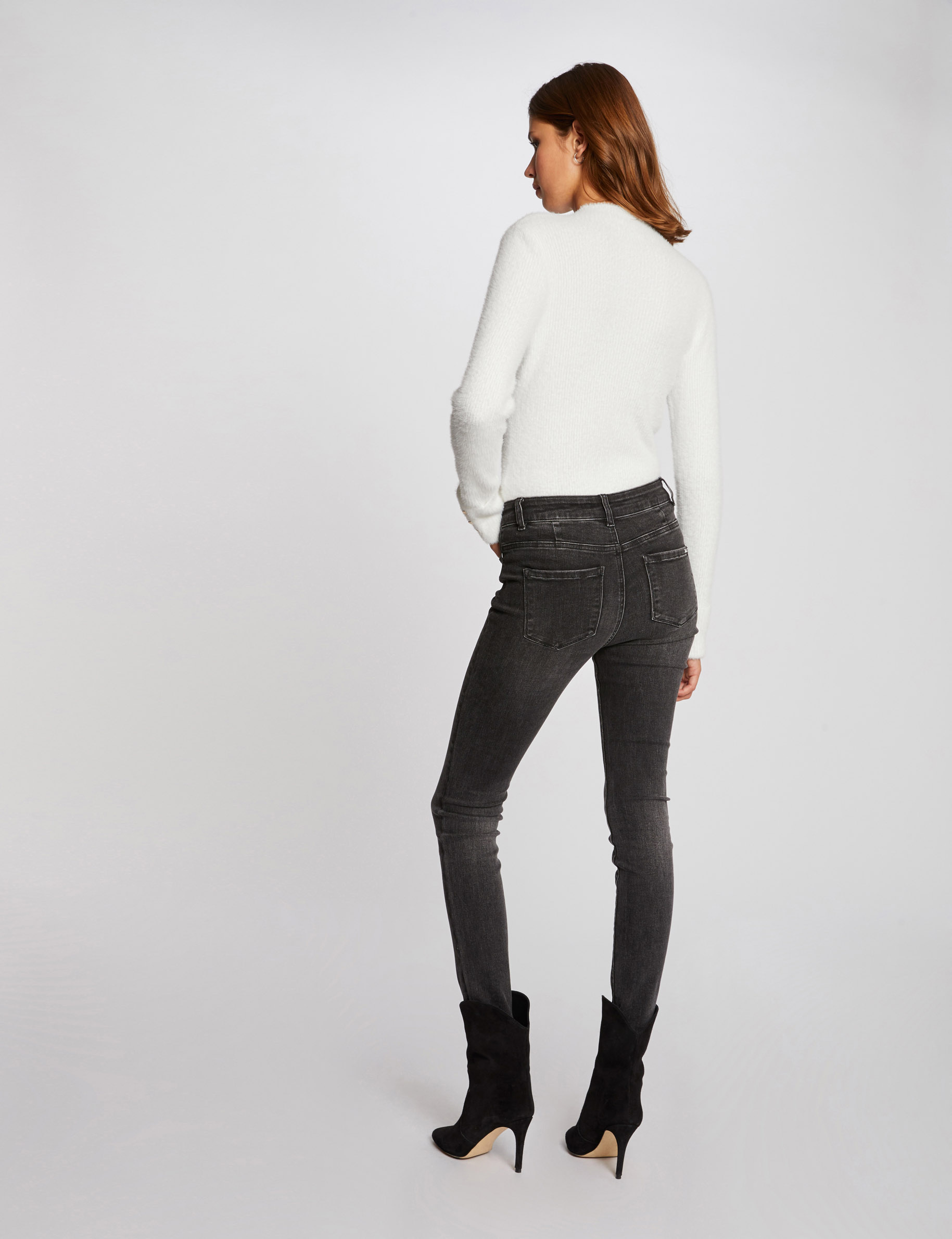 Pull manches longues maille duveteuse ecru femme Pull manches longues maille duveteuse ecru femme