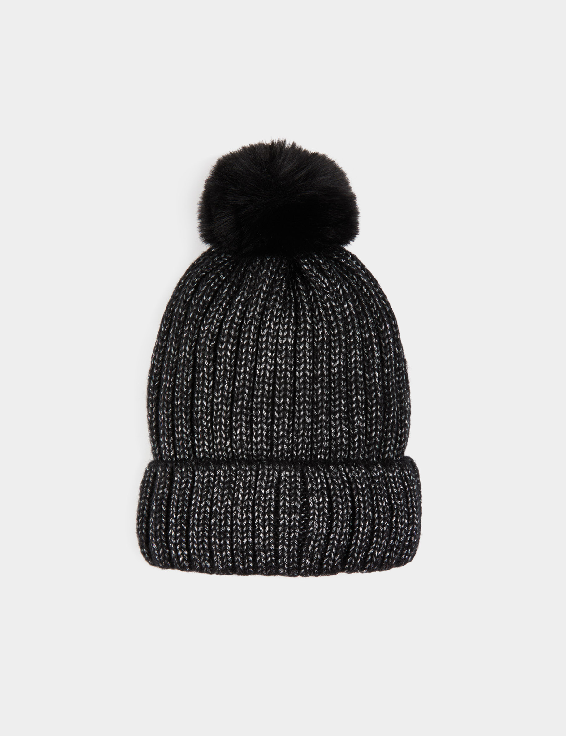 Image of Bonnet avec pompon et fils métallisés noir femme